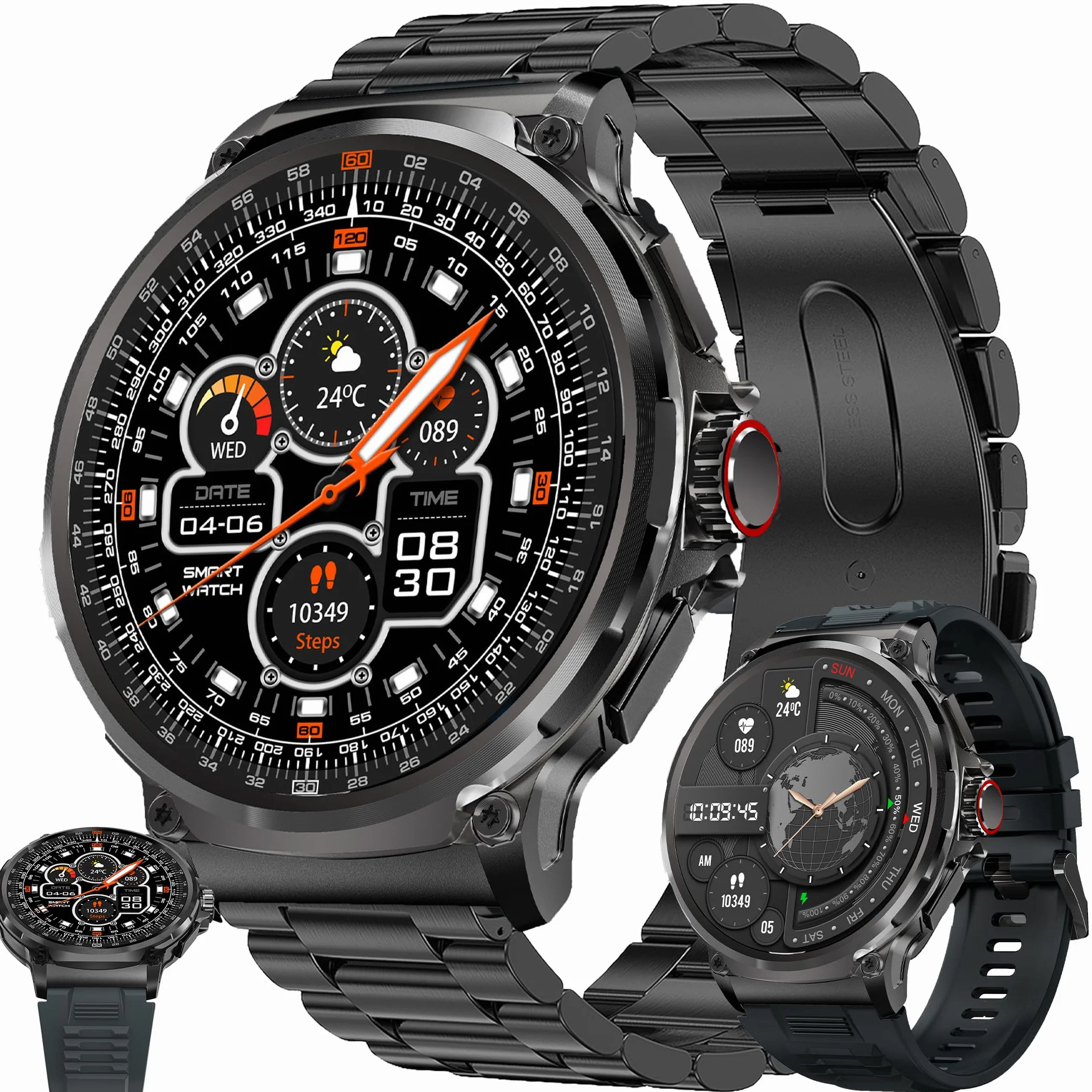 Smart Watch dla mężczyzn z funkcją telefonu, 1,85" AMOLED okrągły ekran, monitor tętna, śpiączki, krokomierz i połączenia telefoniczne