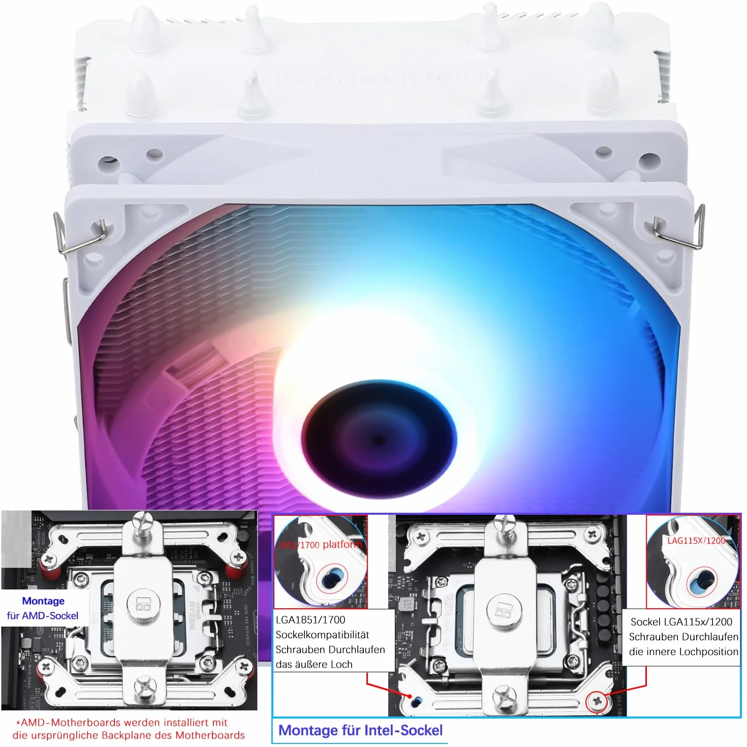 Thermalright Assassin X 120R SE White ARGB CPU Cooler, 4 Heat Pipes, 120mm Silent Fan, AMD AM4 AM5, Intel LGA1851/1700/115x/1200