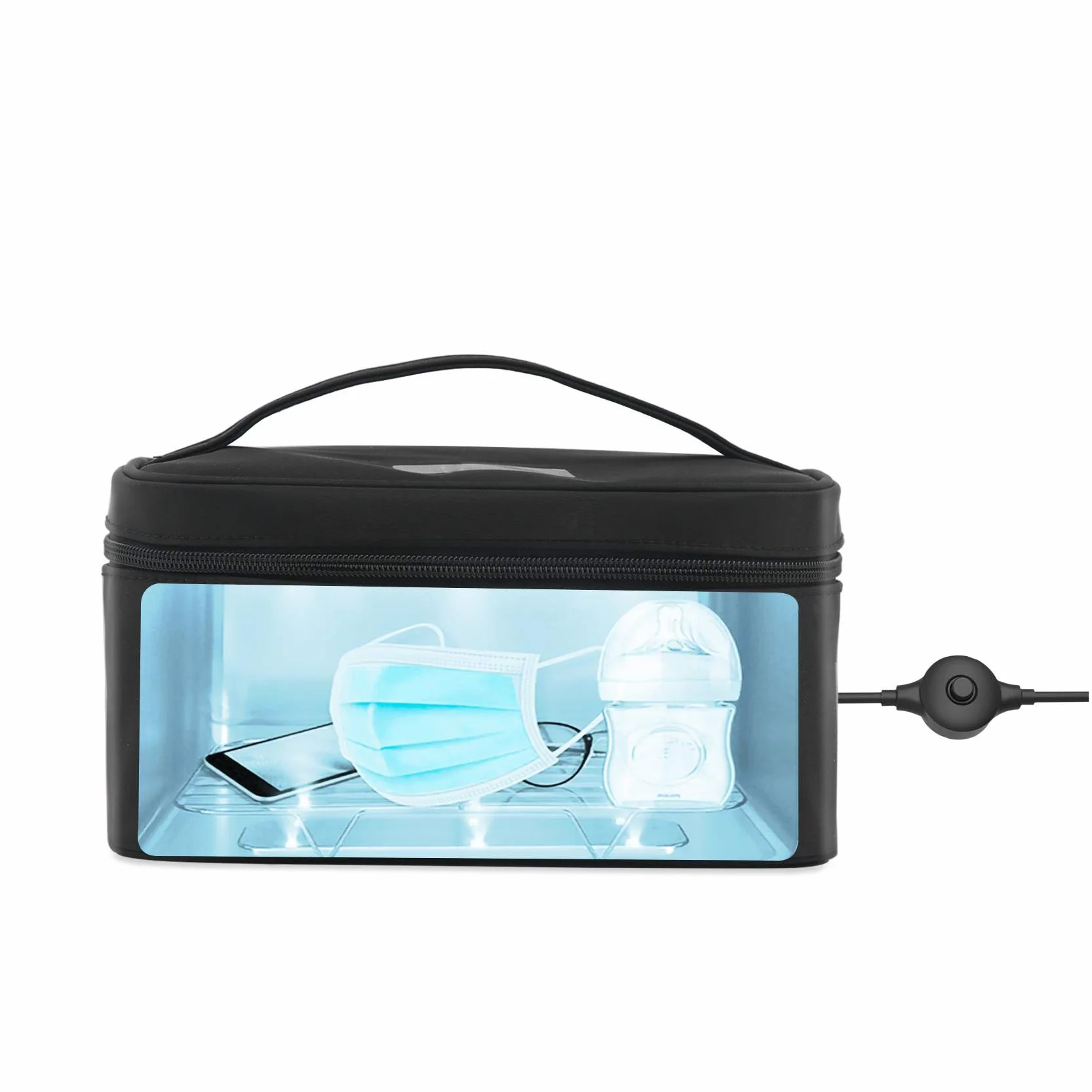 Celly Przenośna uniwersalna maszyna do sterylizowania promieni UV (certyfikat), torba do dezynfekcji z promieniami UV-C do smartfonów i akcesoriów, tabletów do 8", zegarków, masek, rękawiczek.