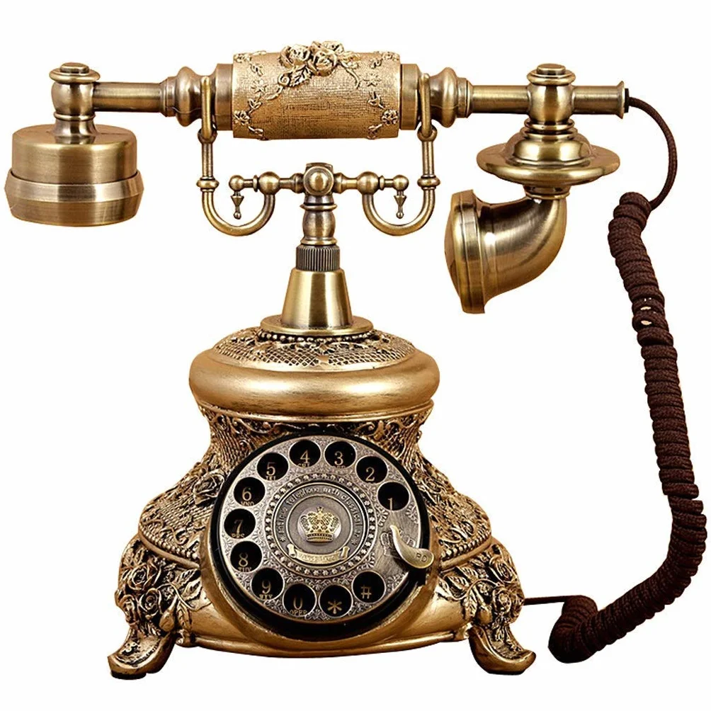 Telefon stacjonarny retro, Drewniany telefon stacjonarny z kablem i słuchawką wybierania do domu i biura