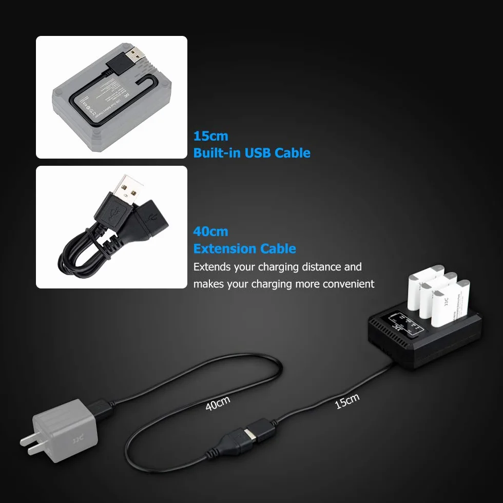 JJC Ładowarka USB potrójny adapter do Ricoh GRIII WG-6, Olympus Tough TG-6, TG-5, TG-4, TG-3, TG-2, TG-1, Stylus X-Z2 iHS, SP-100 do aparatów cyfrowych Ricoh DB-110