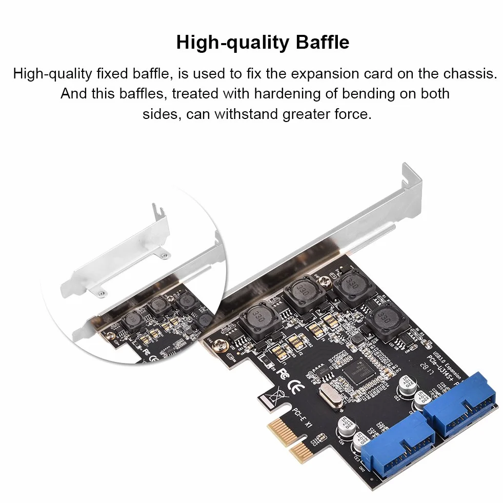 ASHATA Kontroler PCI Express USB 3.0, Karta Rozszerzeń PCI-E, 2 x Wewnętrzne Złącza 19-Pinowe, Super Speed Do 2 Portów Wewnętrznych, Adapter Dla WinXP/7/8/8.1/10