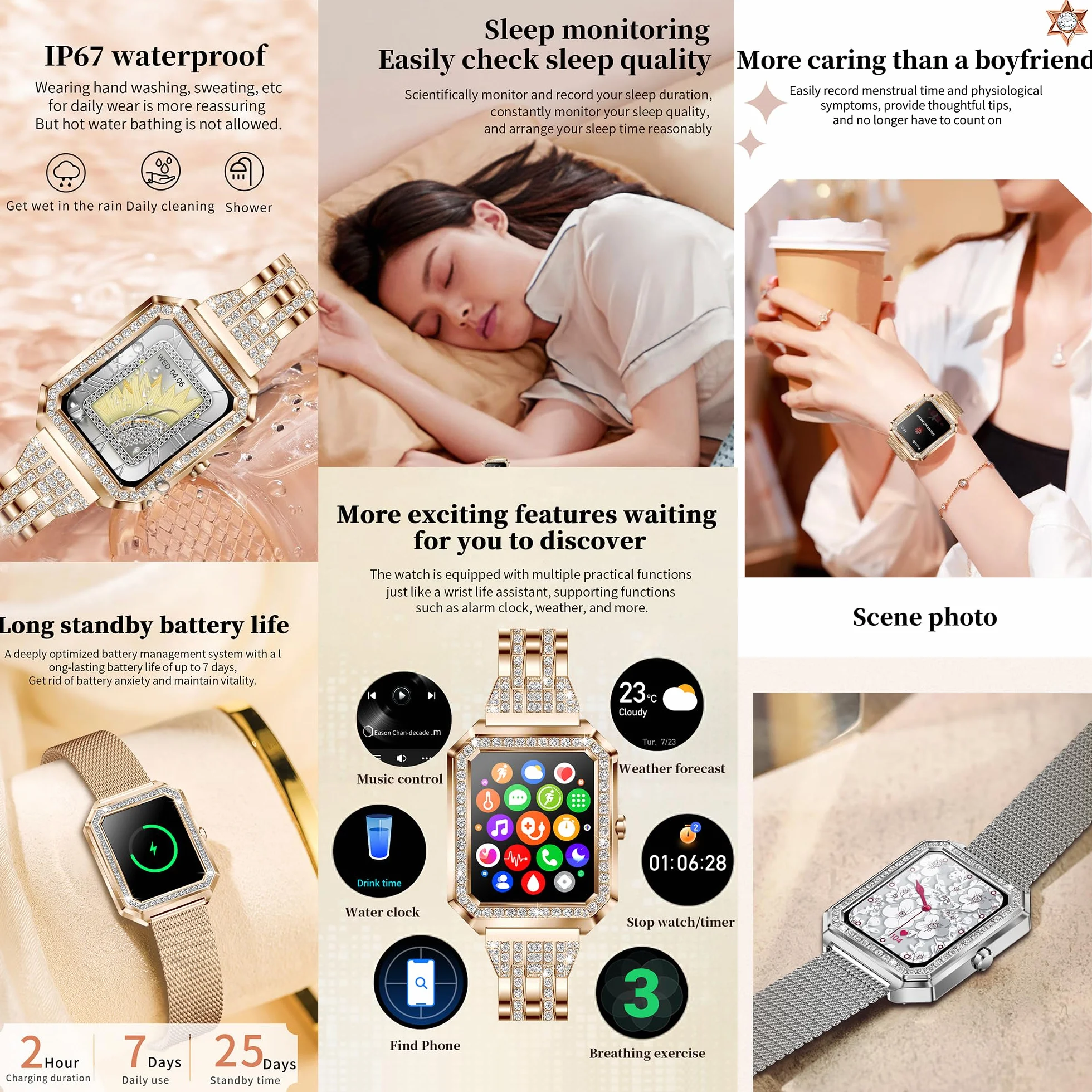 Smartwatch Inteligentny Zegarek Pani z Połączeniami, 1,59" Wodoodporny Smart Watch Sportowy Krokometr Pulsometr Ciśnienie Krwi Bransoletka Aktywność Cyfrowy Zegarek dla IOS Android (srebrny)