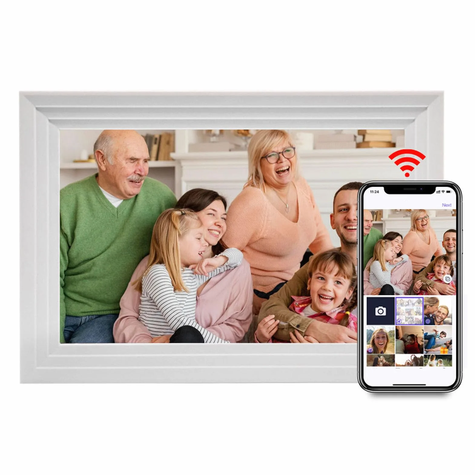 10,1-calowy Ekran Dotykowy HD z funkcją Automatycznego Obracania WiFi Cyfrowa Ramka na Zdjęcia do Odtwarzania Teledysków w Aplikacji Frameo — Wszechstronny Wybór do Domu lub Biura
