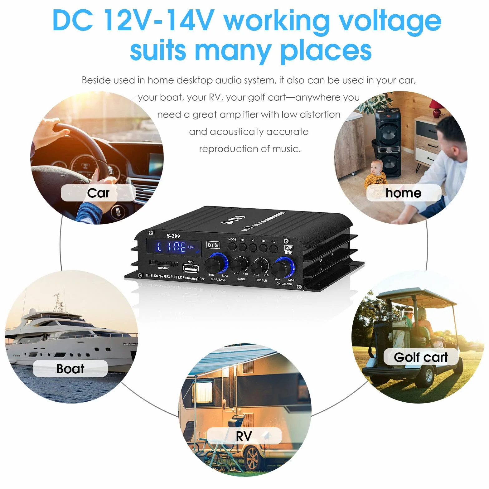 4.0-kanałowy wzmacniacz HiFi Wzmacniacz cyfrowy Bluetooth do domowego/samochodowego wzmacniacza basowego