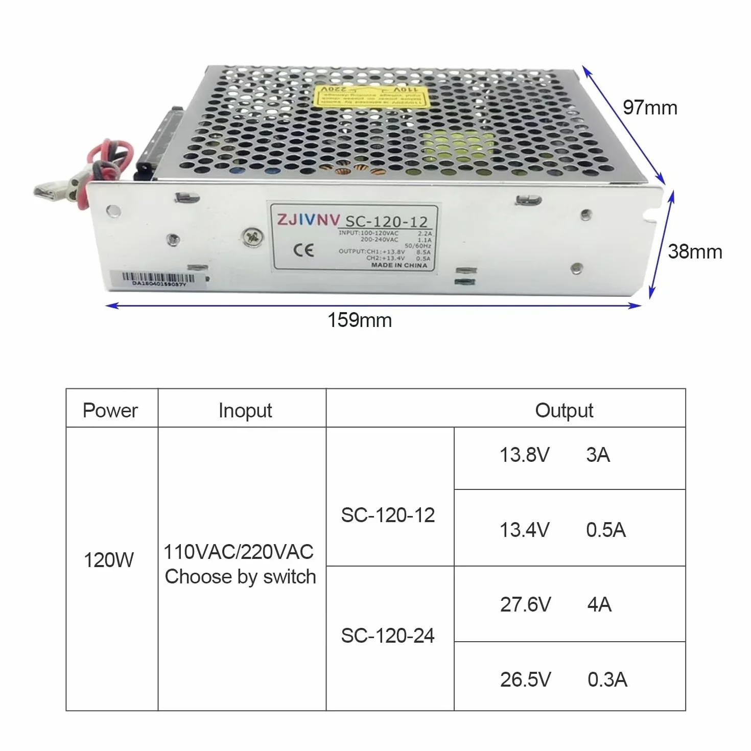 SC-120W-12 120W 12V Uniwersalny AC UPS/funkcja ładowania Monitor przełączanie zasilania 110/220v 13,8 v 12 v ładowarka akumulatora