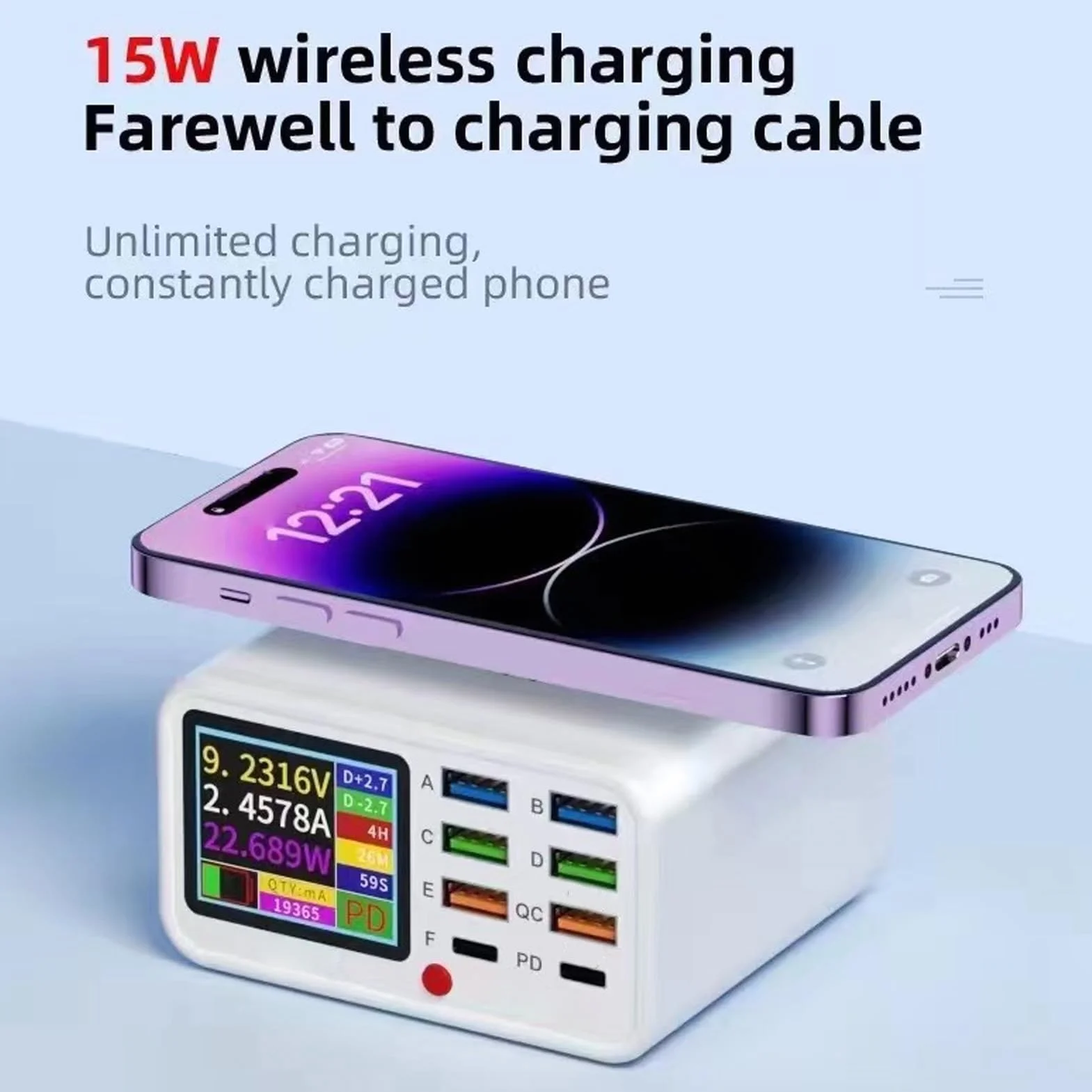 Cuifati Stacja ładowania Bezprzewodowego USB, 65W 8 Port Stacja ładowarka USB z Wyświetlaczem Ekranu, Multi Urządzenia Inteligentna Organizator Komputerów (wtyczka UE)