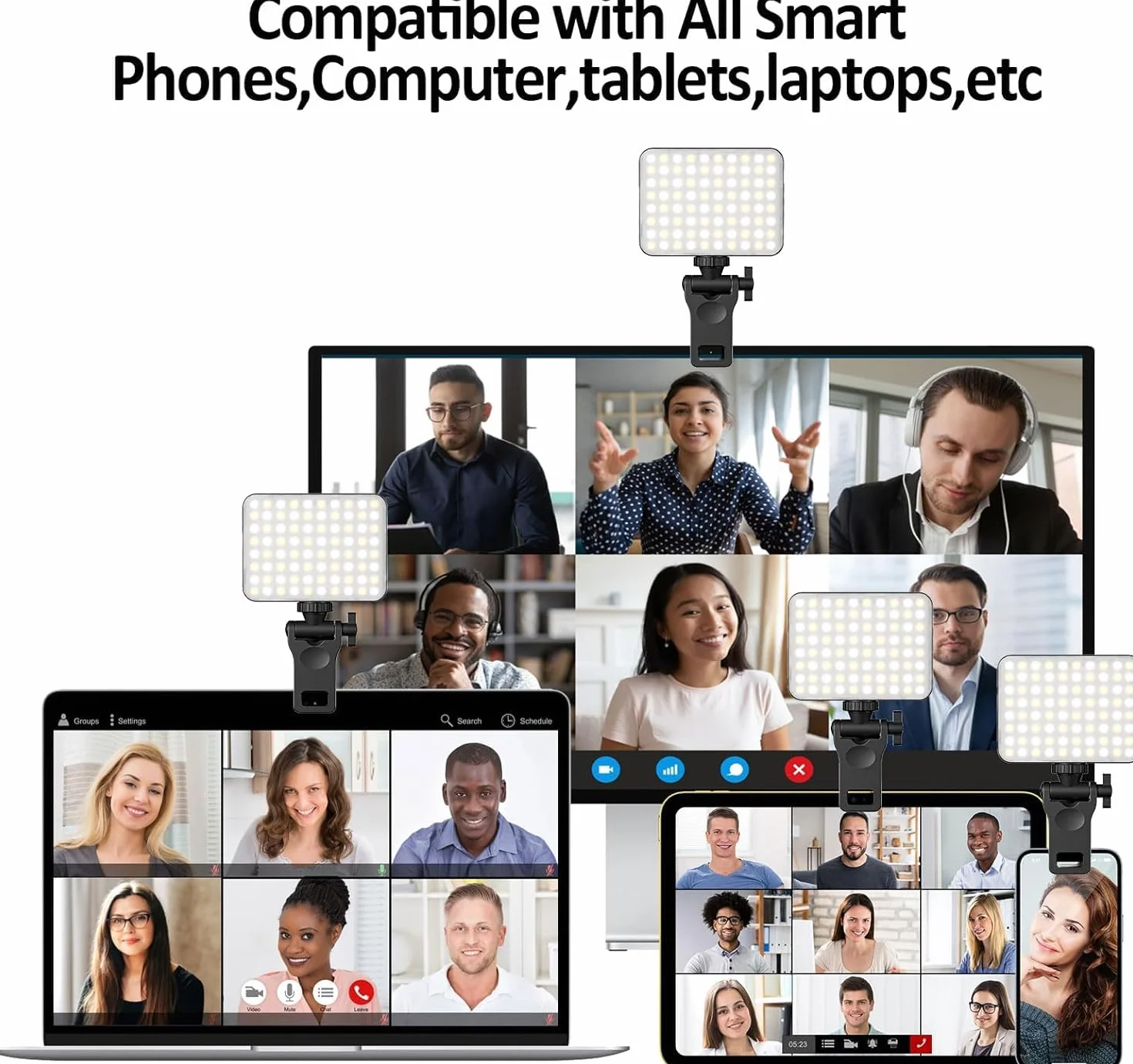 Ładowalna lampa do selfie, lampa z klipsem do telefonu, laptopa, tabletu, przenośnego światła do wideokonferencji, transmisji na żywo, zoom, połączenia, makijażu