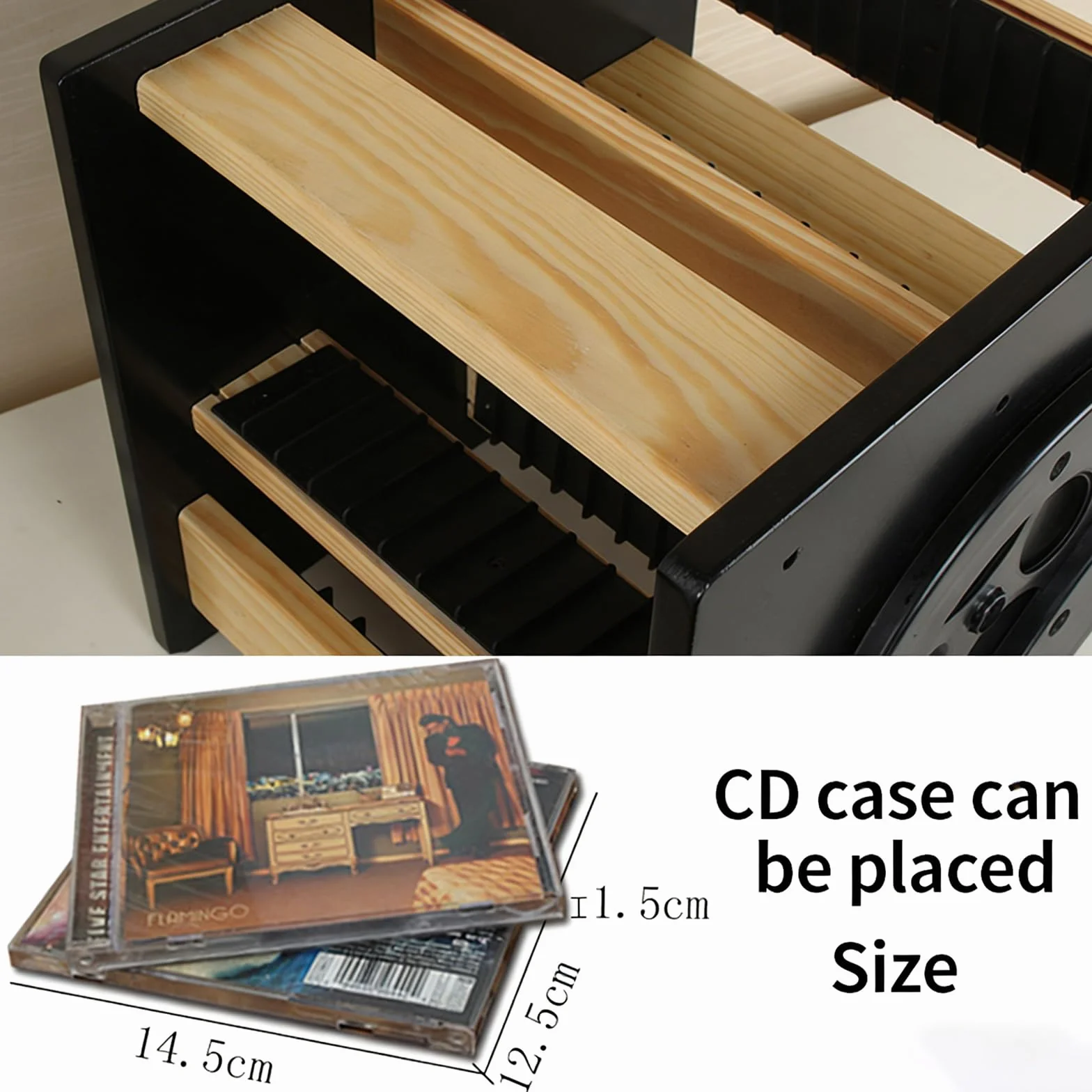 Wieża do przechowywania DVD, uchwyt na płyty winylowe, drewniany organizer na nośniki, obracana o 360°, 4-stronna do domu i biura, pasuje do płyt CD o wymiarach do 14 x 12,5 x 1,2 cm