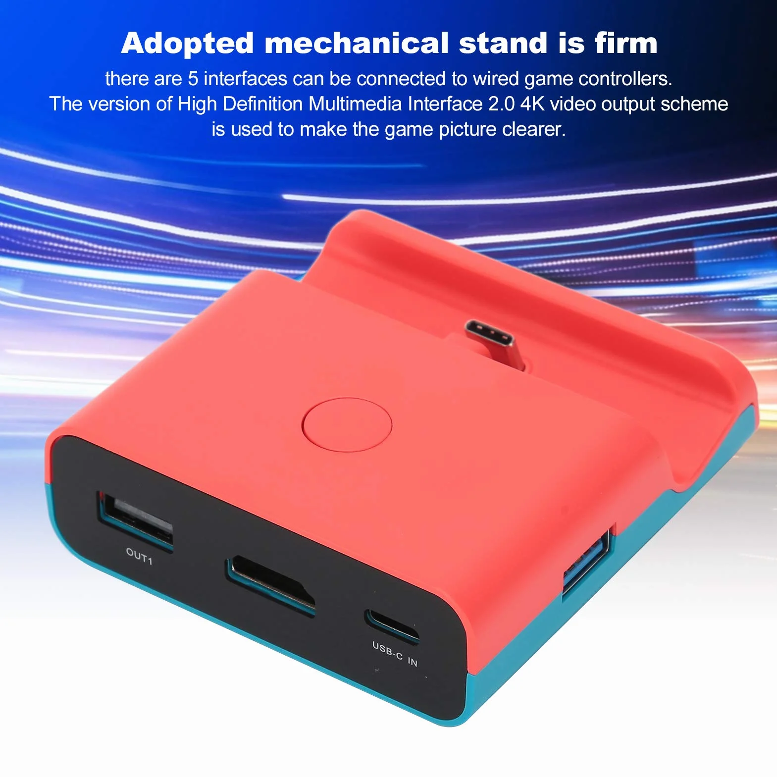 Adapter konwertera wideo HDMI - przenośna mini stacja ładująca do Switch/Lite Game Machine, stojak do ładowania maszyny do gier (czerwony niebieski)