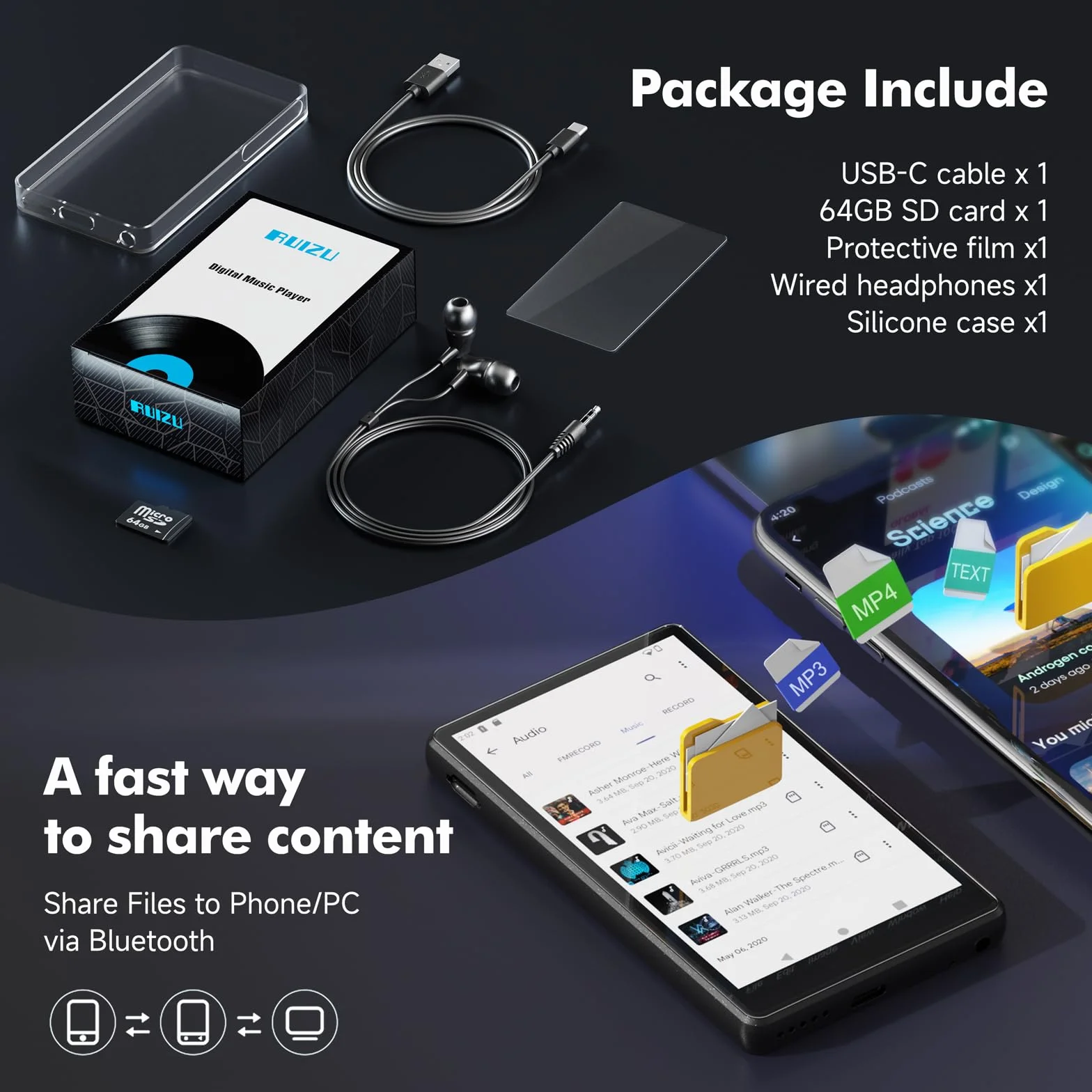 83GB odtwarzacz MP3 Spotify z Bluetooth, 4.5-calowy ekran dotykowy MP4 z WiFi, 2000mAh przenośny głośnik stereo HiFi, Amazon Music, odtwarzacz muzyki Android do strumieniowego przesyłania dla dzieci