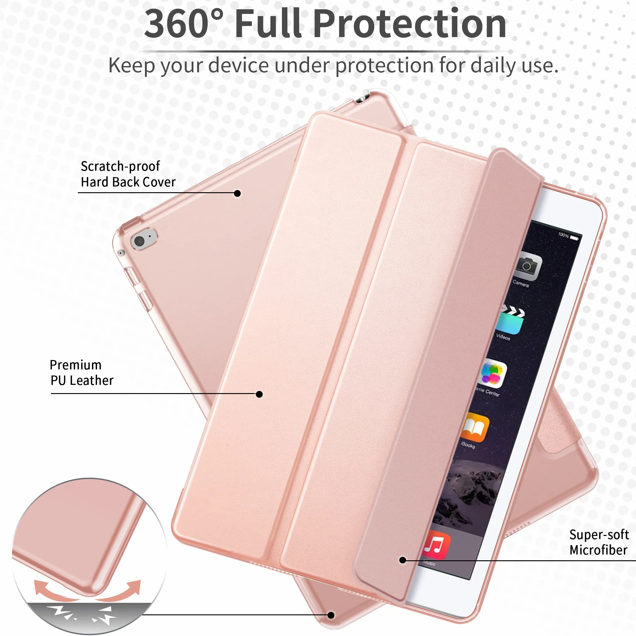 EasyAcc Etui do iPad Air 2 A1566 A1567, półprzezroczyste matowe, automatyczne budzenie/uśpienie, różowe złoto