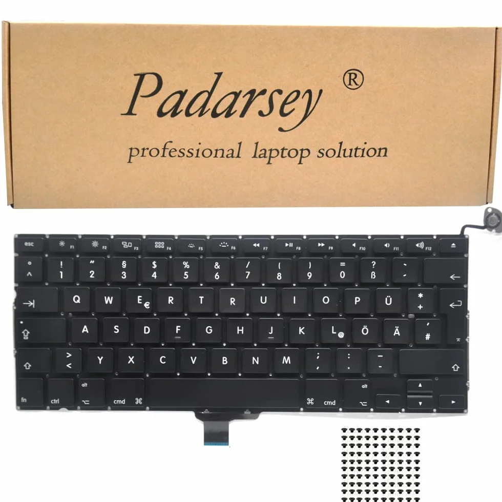 Klawiatura do laptopa / Notebook Keyboard zamiennik wymiana niemiecka QWERTZ do MacBook Pro Unibody 33,8 cm 13,3" A1278 A1279 A1280 2008 2009 2010 2011 2012 (niemiecki układ klawiatury)