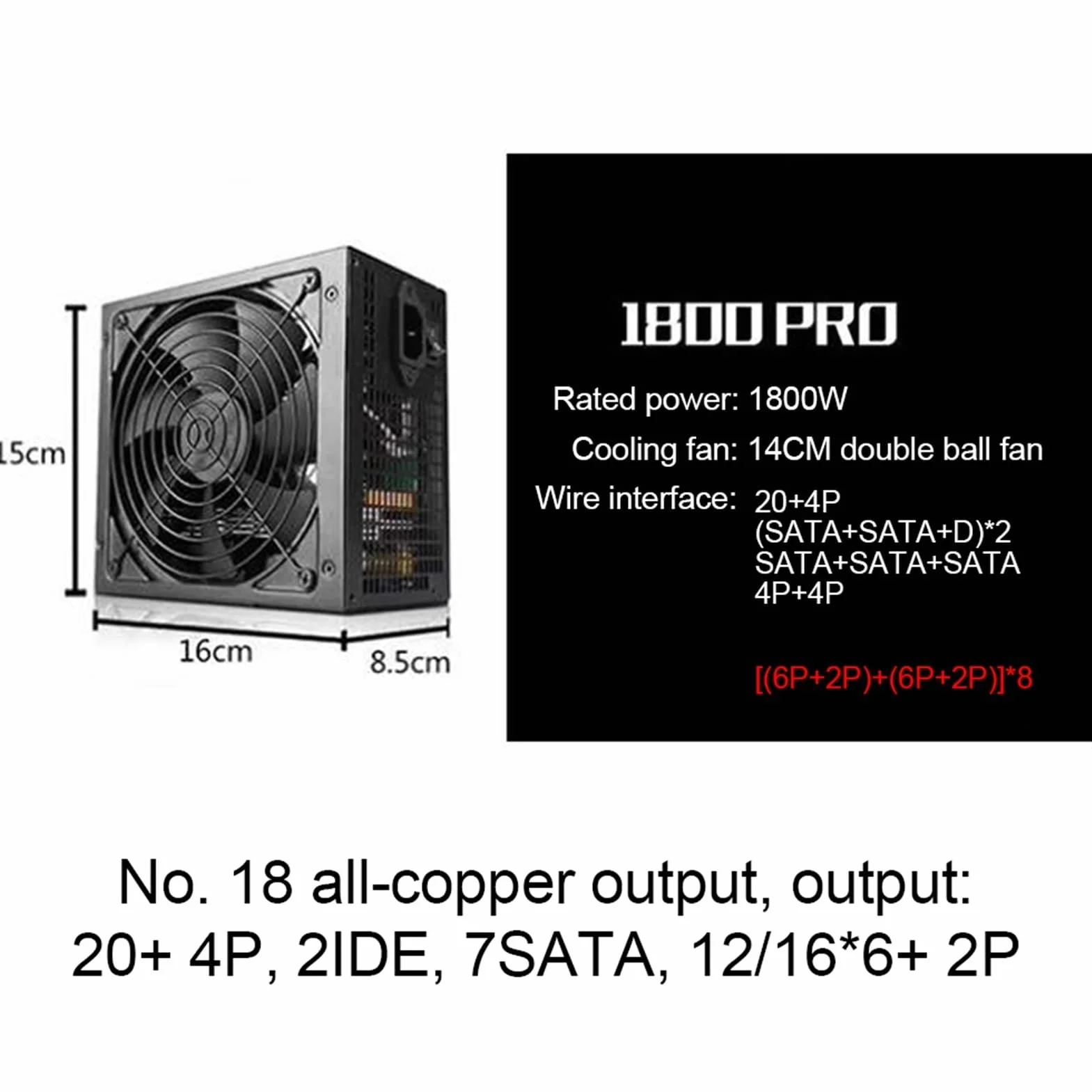 1800 W do 2000 W 110 V-220 V ATX ETH zasilacz górniczy Bitcoin 95% wydajności obsługa 8 kart graficznych GPU dla BTC Bitcoin Miner (1800-2000 W A US)