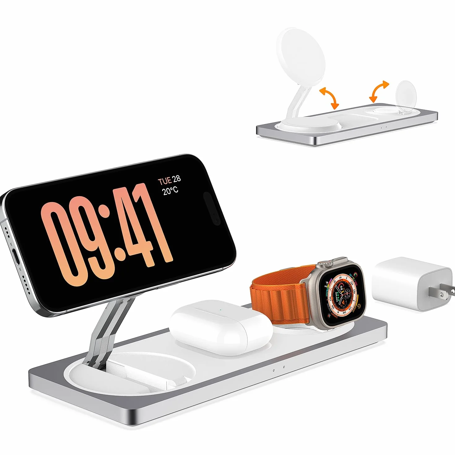PETINO Stacja ładująca 3 w 1 do Apple - szybki i bezpieczny uchwyt ładowarki 22 W - magnetyczny bezprzewodowy uchwyt do iPhone'a 14 13 12 Pro Max/Plus/Pro/Mini,iWatch Ultra/8/7/SE/6/5/4/3/2, AirPods