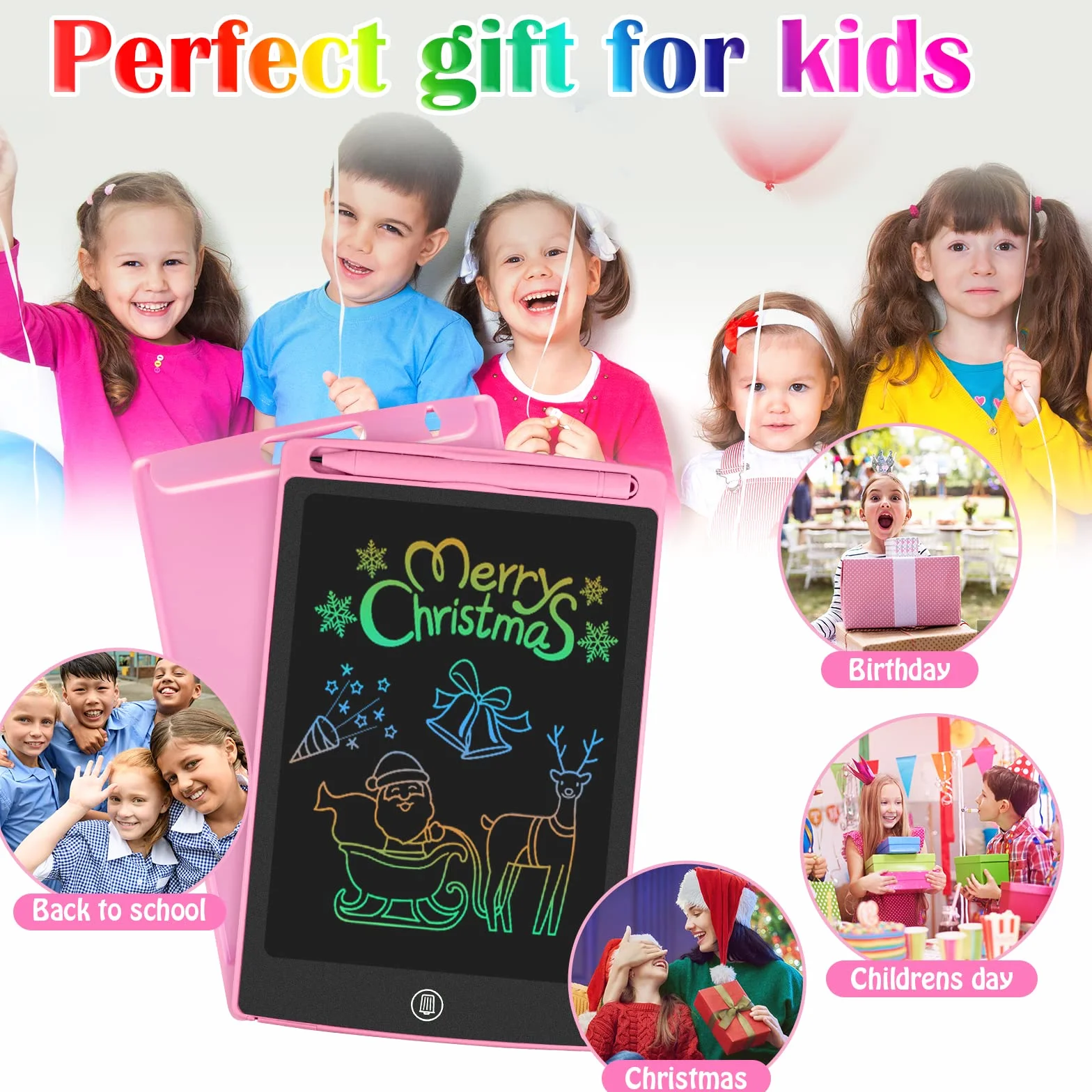 HOMESTEC Kolorowy tablet do pisania LCD, tablica kreślarska 8,5 cala, tablet z grafiką Zamek na klucze, pismo odręczne, rysowanie, podkładka dla dzieci, zabawki dla chłopców, dziewcząt (różowy)