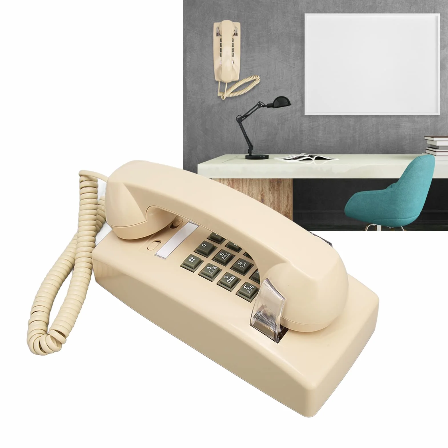 Telefon ścienny w Stylu Vintage, Telefon ścienny w Stylu Retro do Telefonu Stacjonarnego z Mechanicznym Dzwonieniem, Telefon ścienny z regulacją Głośności dla Seniora, łazienka,