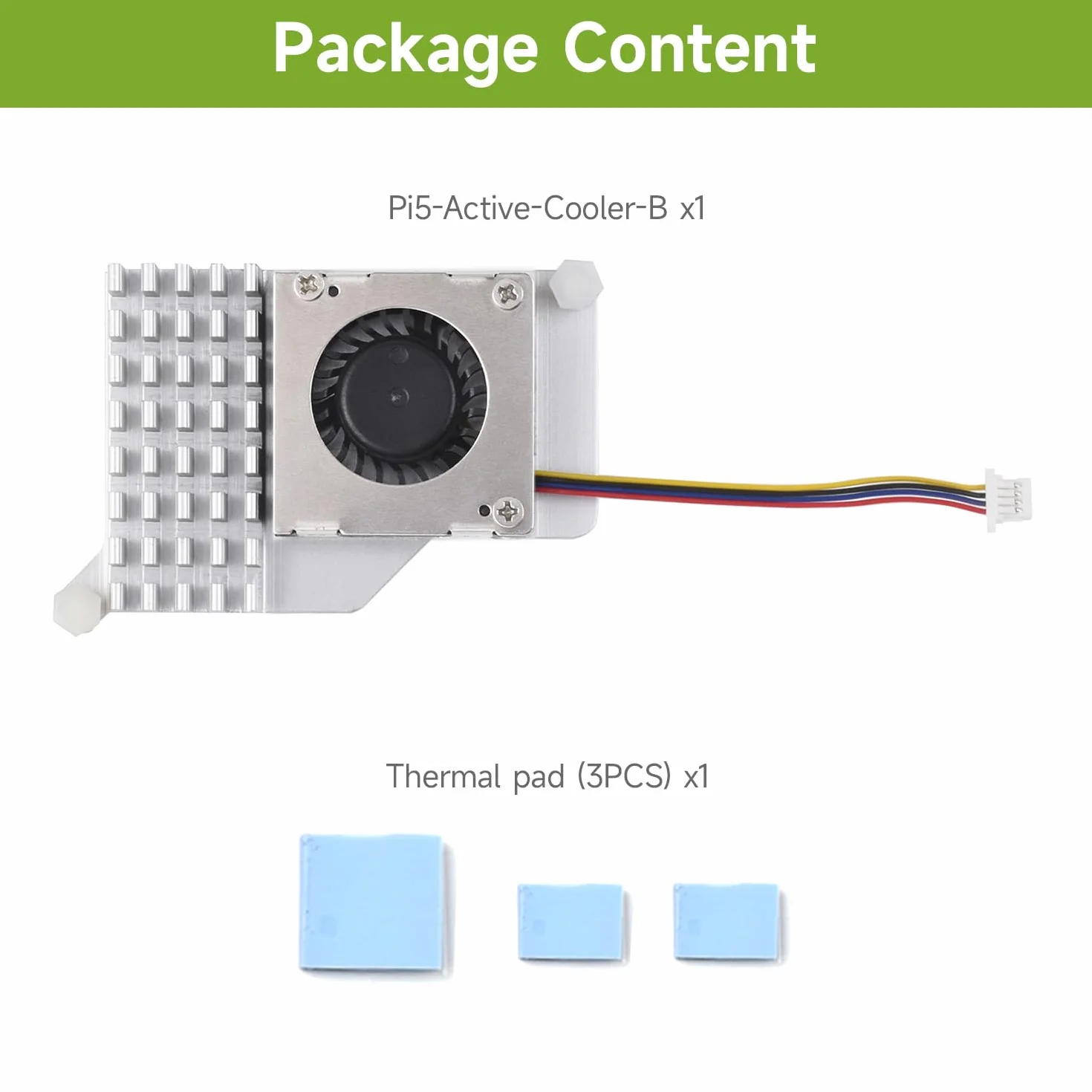 Waveshare Active Cooler (B), Compatible with Raspberry Pi 5, Active Cooling Fan, Aluminium Heatsink, with Thermal Pads