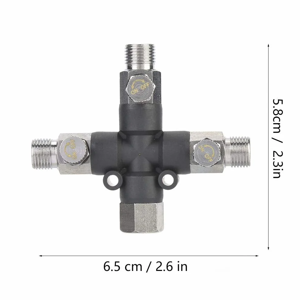Zerodis Rozdzielacz 1/8 Airbrush 3-drożny metalowy rozdzielacz węża powietrza z zaworem nastawczym