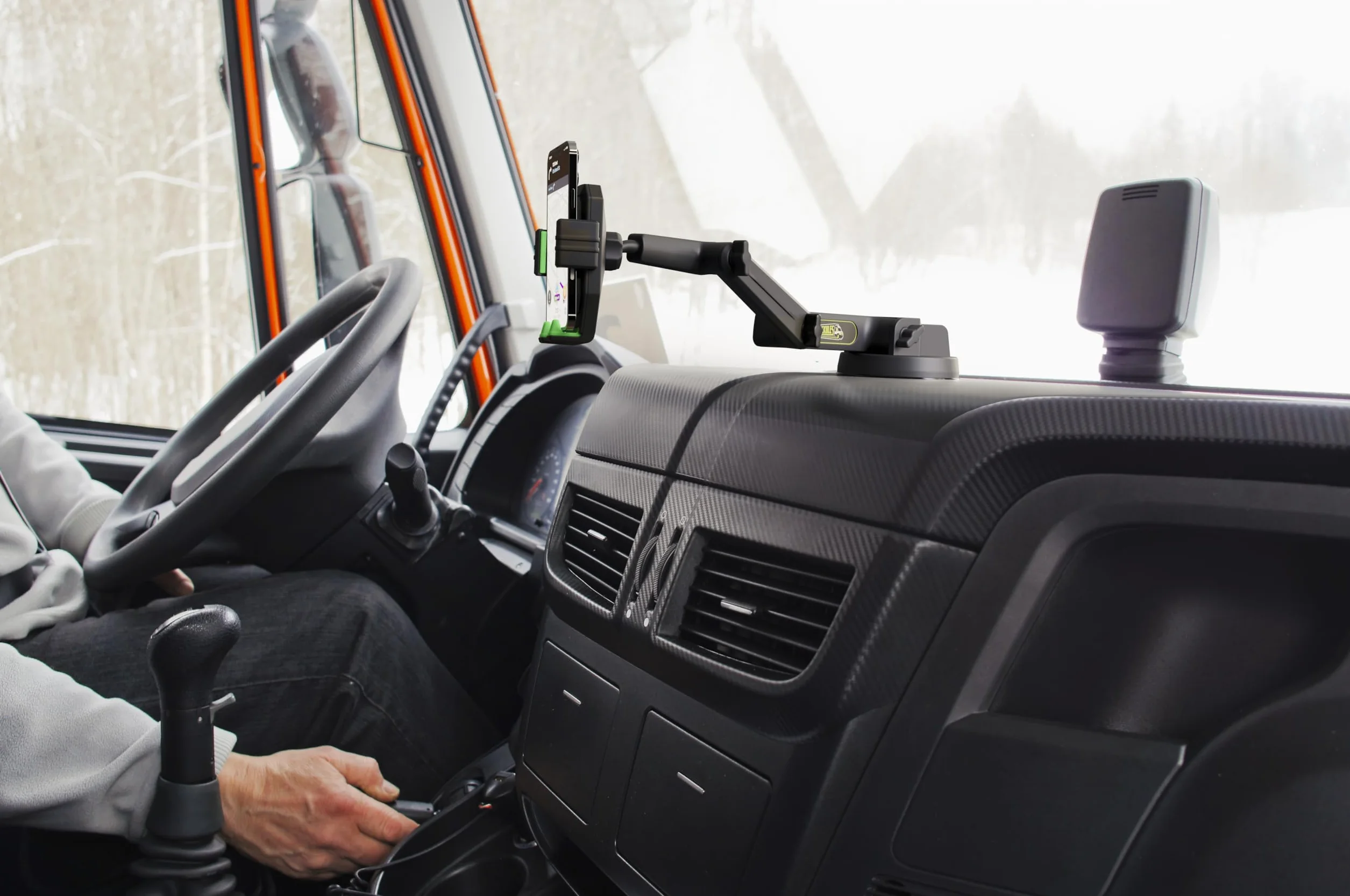 Truckules Uchwyt na telefon ciężarowy, wytrzymały uchwyt na telefon komórkowy do ciężarówki, przednia szyba 43 cm, długie ramię, super przyssawka i stabilna, kompatybilny z iPhone i Samsung, zielony,