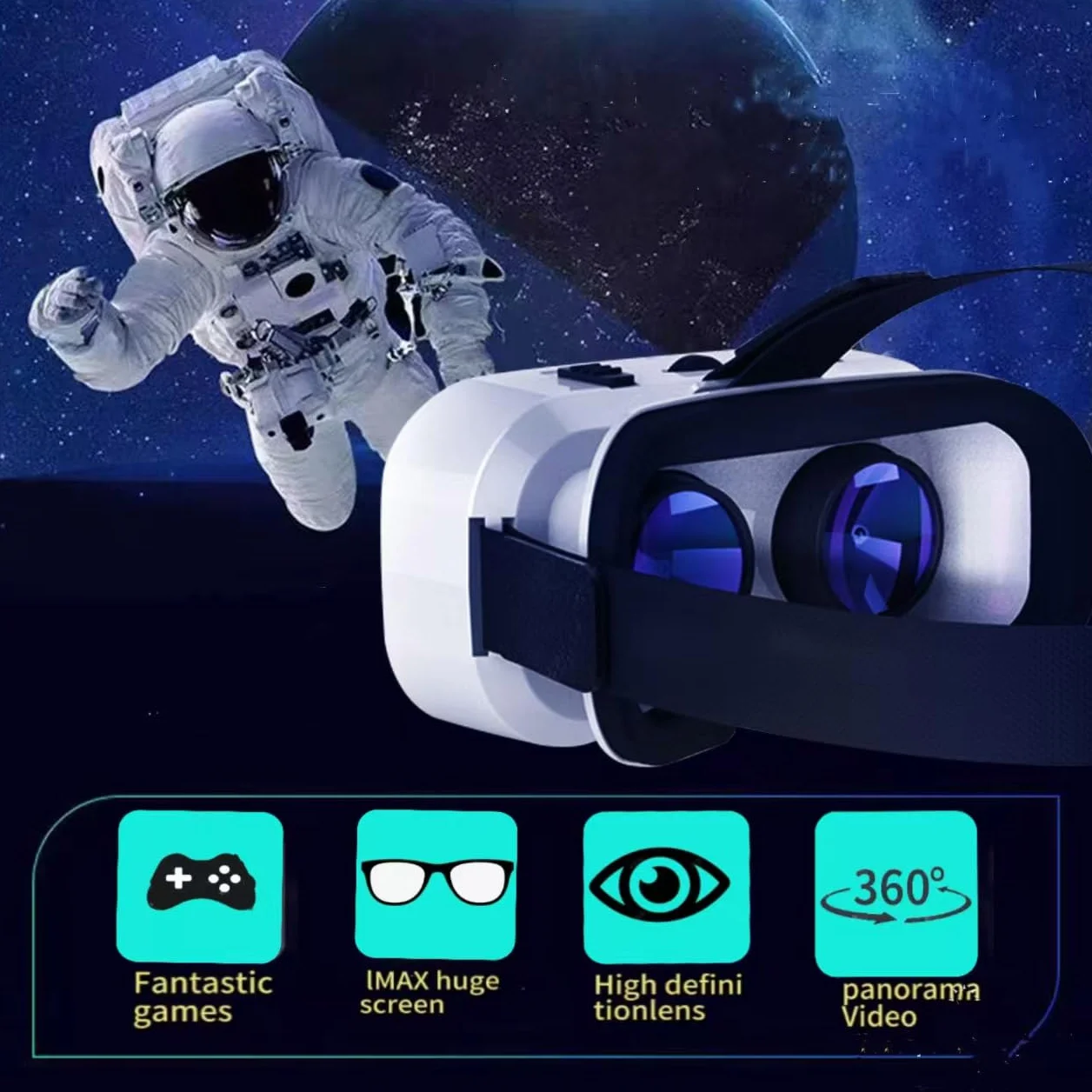 Zestaw słuchawkowy do wirtualnej rzeczywistości okulary VR kompatybilne z iPhone'em i systemem Android, regulowany zestaw słuchawkowy 3D VR do telefonu od 4,7 do 6,5 cala, z kontrolerem do filmów i