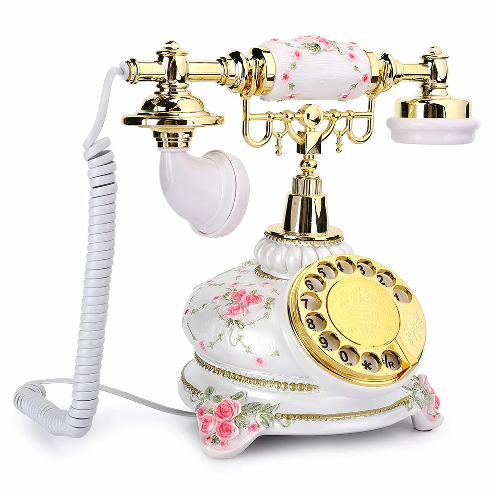 PUSOKEI Telefon obrotowy, w stylu vintage, telefon stacjonarny, antyczny telefon, przewodowy telefon stacjonarny w stylu retro, do domu, możliwość ponownego wybierania i obracania pokrętła