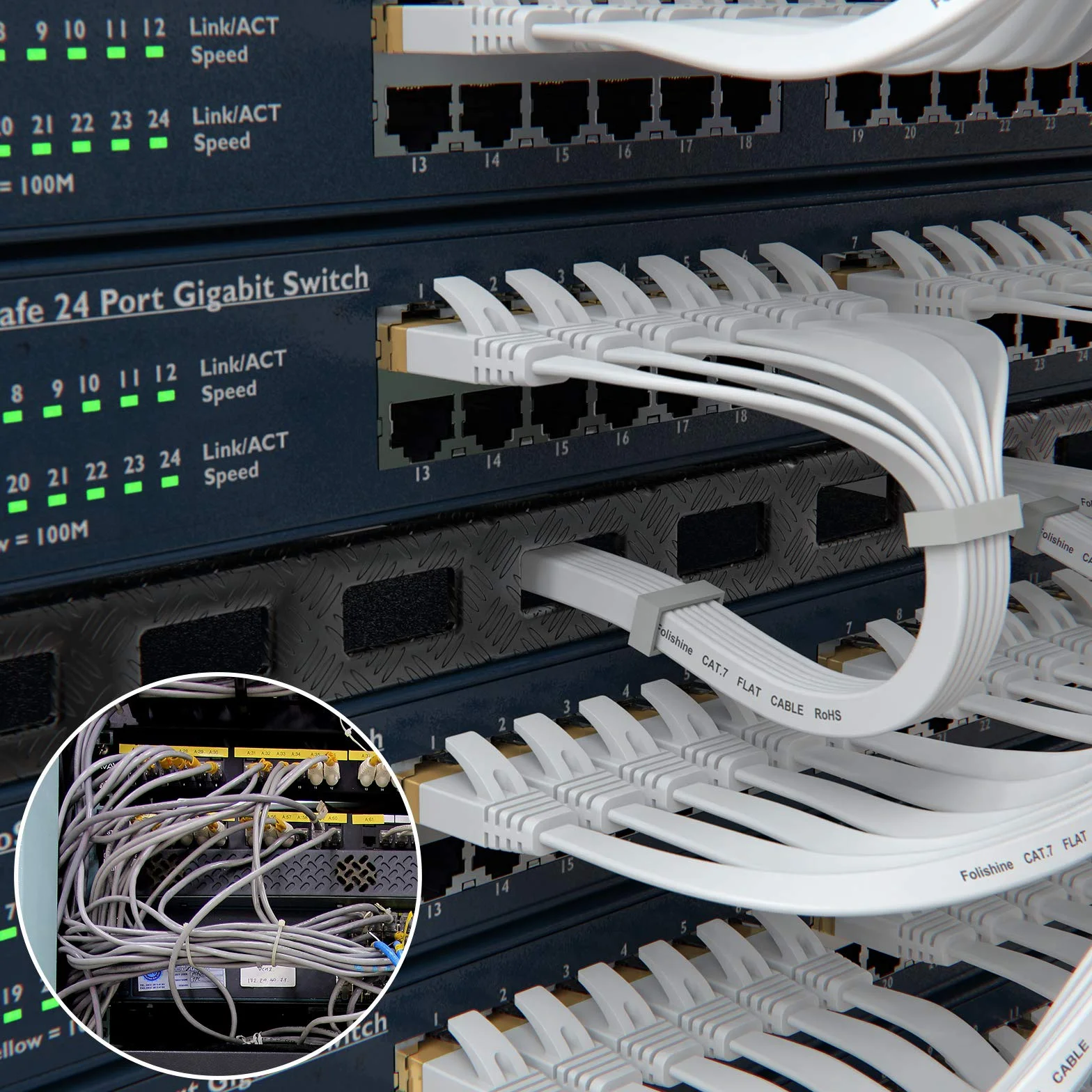 Folishine Kabel Ethernet Cat7 10 m, kabel szerokopasmowy z pozłacaną wtyczką RJ45, ekranowany kabel LAN do przełączników sieciowych, biały