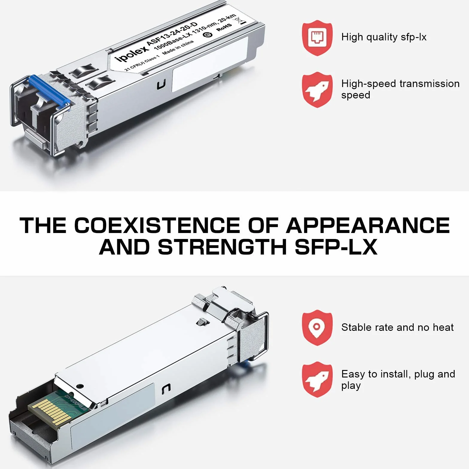 ipolex 1 PC 1G SFP LX jednomodowy moduł LC Transceiver, 1000Base-LX Mini-Gbic moduł kompatybilny z Cisco GLC-LH-SMD, Ubiquiti UF-SM-1G, Meraki, Netgear, Mikrotik, Zyxel itp. (SMF, 1310 nm, 20 km).