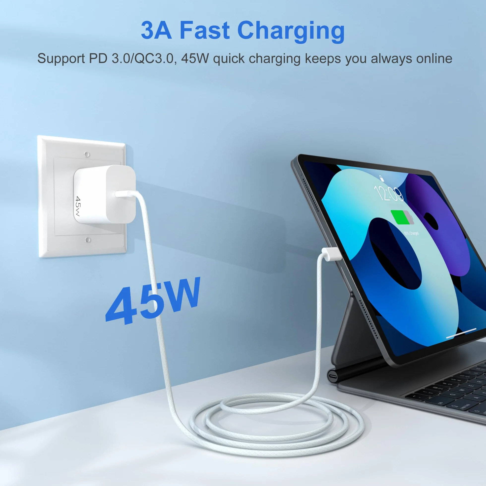 YISH 45W USB-C Szybka Ładowarka - GaN PD3.0 Wtyczką USB-C Zasilacz USB Typ C Fast Charger, Kompaktowa do Smartfonów 17/16/15 Pro MAX/S25/S24/S23, Szybka Ładowarka z Wtyczką, USBC Kabel 60W 1 m