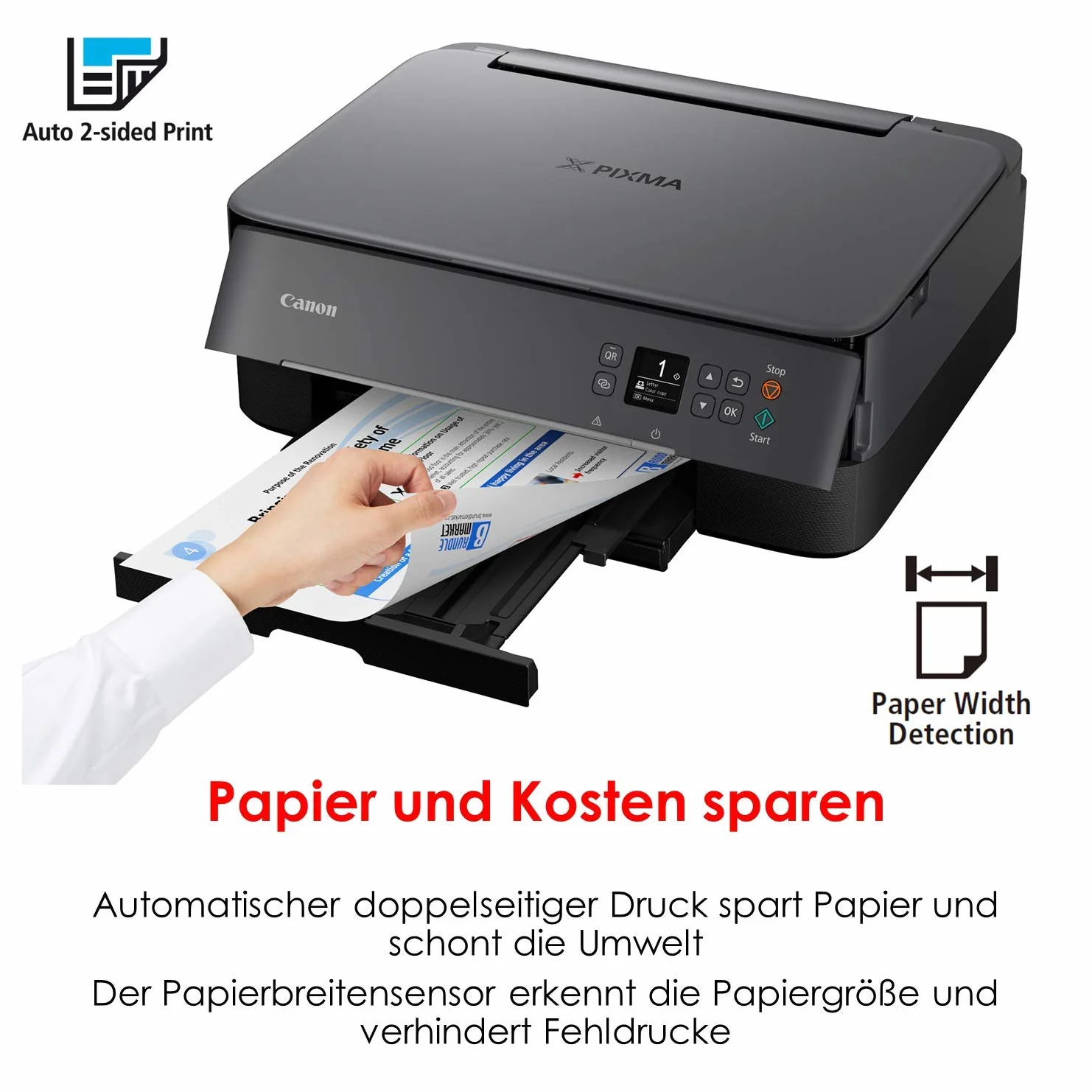 Canon PIXMA TS5350 kolorowa drukarka atramentowa, urządzenie wielofunkcyjne DIN A4 (skaner, kopiarka, OLED, 4800 x 1200 dpi, USB, Wi-Fi, druk dwustronny, 2 podajniki papieru), czarna