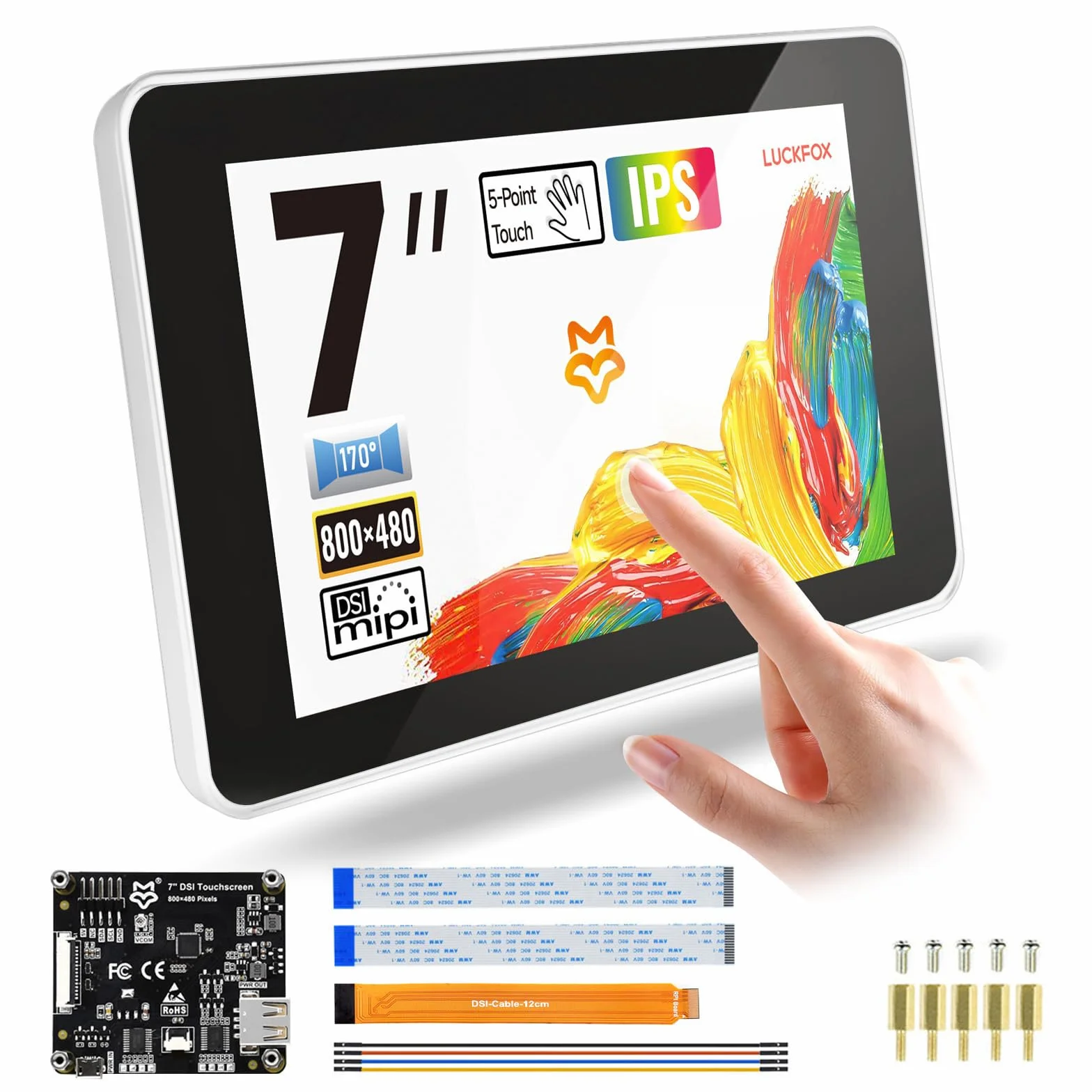 LUCKFOX DSI pojemnościowy 7-calowy ekran dotykowy z obudową do Raspberry Pi, wspiera drukowanie 3D do ekranu, rozdzielczość 800 x 480 pikseli, szeroki kąt widzenia 170°, IPS do Core3566