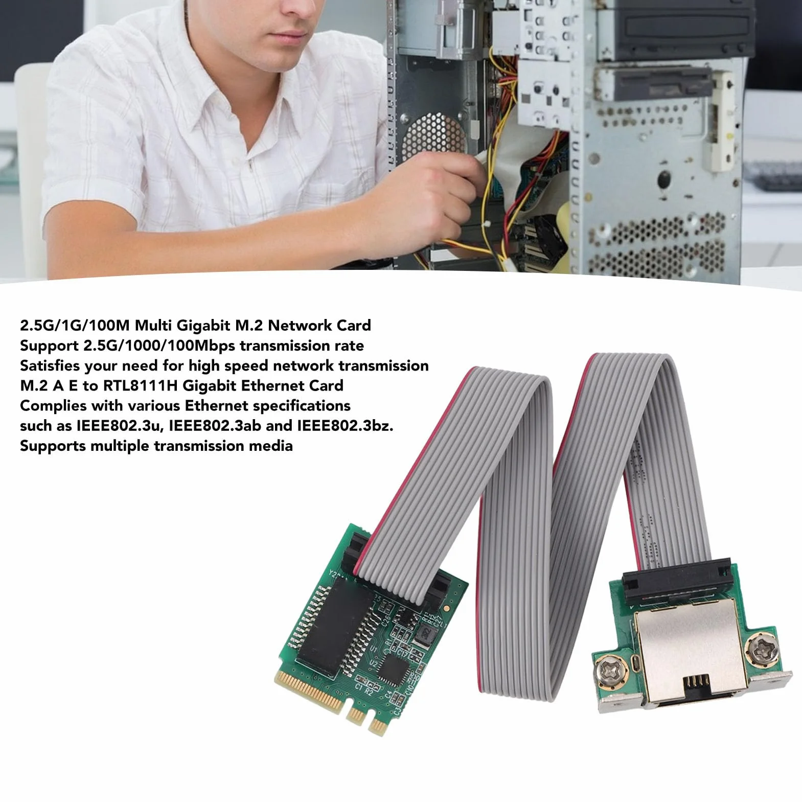 Karta Ethernet M.2 2.5G RTL8125B Karta Sieci Sterowania Przemysłowego Przemysłowa Karta Sieciowa PCIExpress RJ45 M.2 A E do Karty Gigabit Ethernet RTL8111H