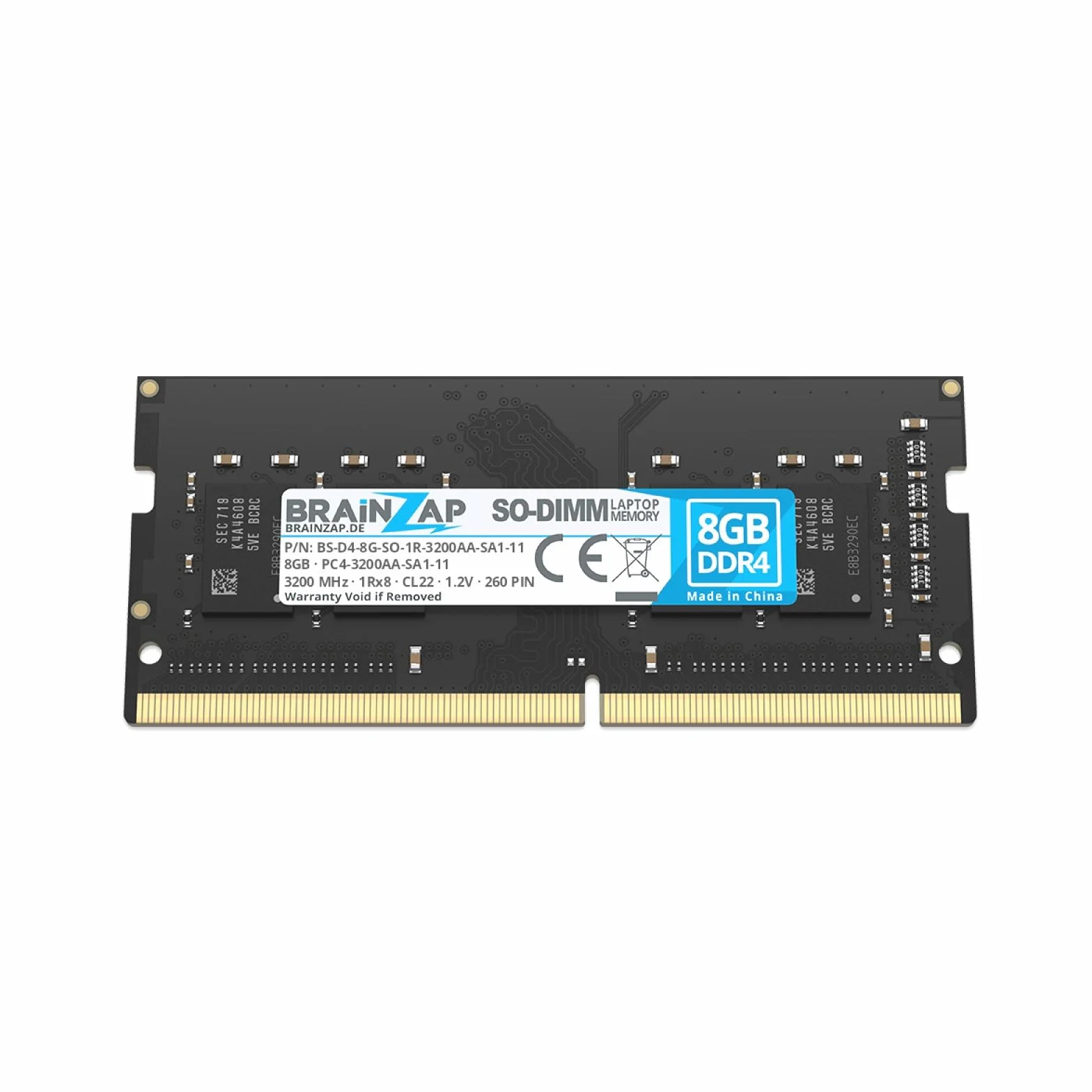 BRAINZAP 8 GB DDR4 RAM SO-DIMM PC4-3200AA-SA1-11 1Rx8 3200 MHz 1.2V CL22 notebook laptop pamięć robocza bez buforowania ECC