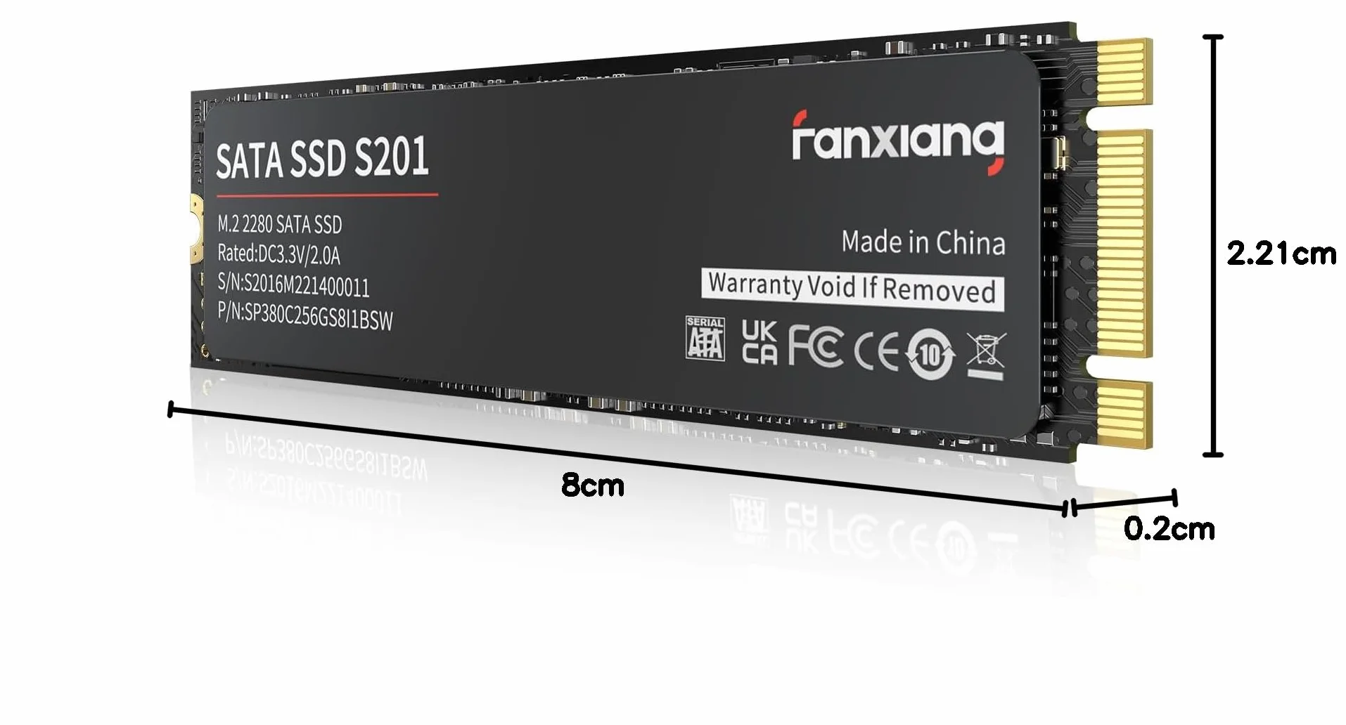 fanxiang S201 Wewnętrzny dysk półprzewodnikowy 256 GB M.2 SSD 2280 SATA III 6 Gb/s, pamięć podręczna SLC dla zwiększenia prędkości, prędkość odczytu do 550 MB/s, kompatybilny z laptopami i komputerami