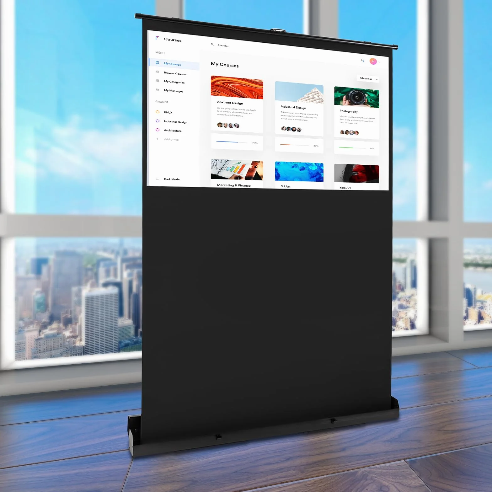 Ekran projektora na płótnie, ekran projekcyjny 60", wzmocnienie 1,2, obsługuje 4K i 8K, kąt widzenia 160°, 16:9, regulowana wysokość 80 cm, podstawa