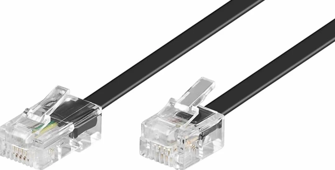 Goobay 68579 Modułowy kabel przyłączeniowy 15 metrów, czarny – wtyczka RJ45 (8P4C) na wtyk RJ11/RJ14 (6P4C)