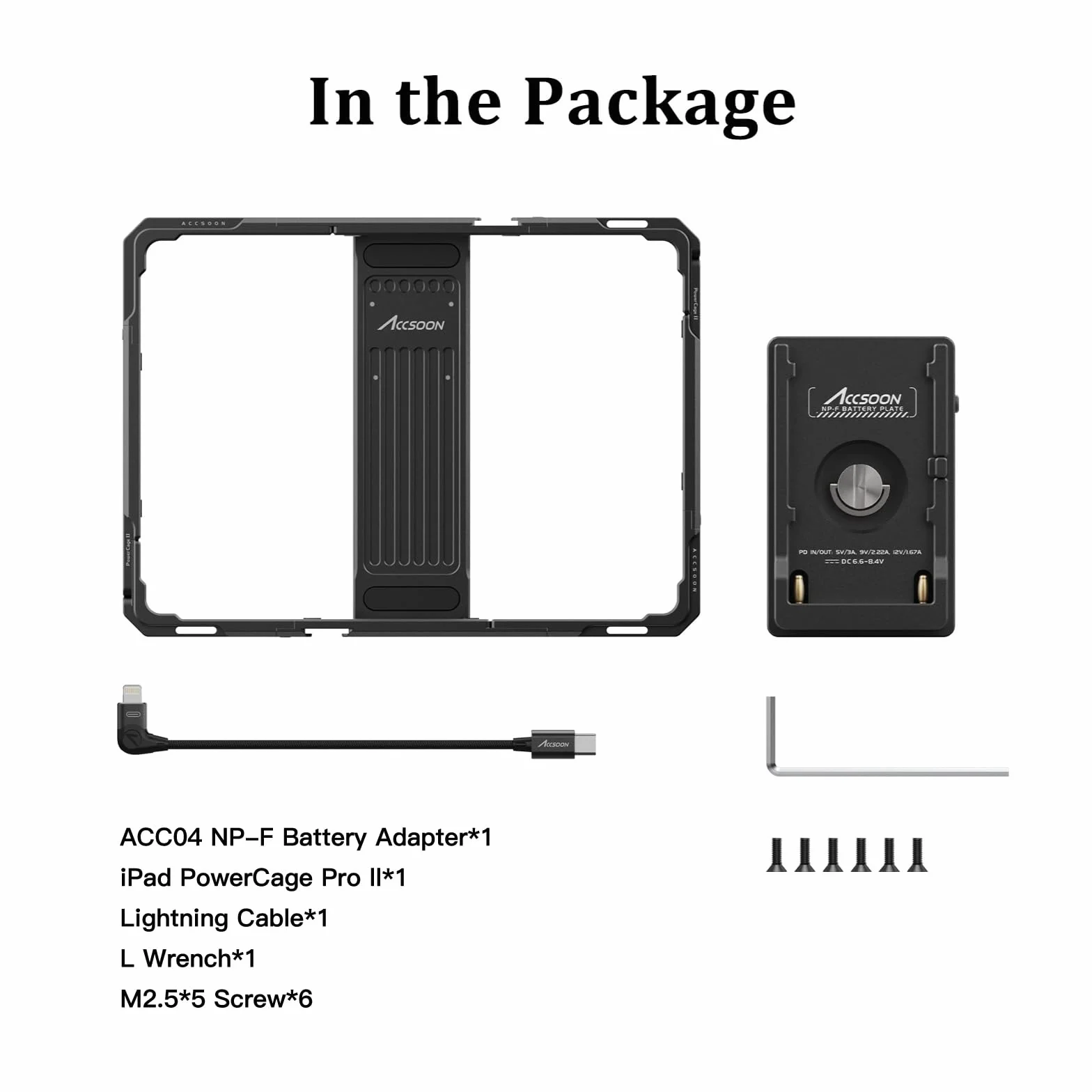 Accsoon iPad Power Cage II ze stojakiem tłumiącym/uchwytem na baterie do podłączenia kamery do iPada (gen. 5,6,7,8,9,10), iPad Air (3,4,5), iPad Pro 9,7/10,5/11" (Gen 1, 2, 3,4) jako monitor Pro