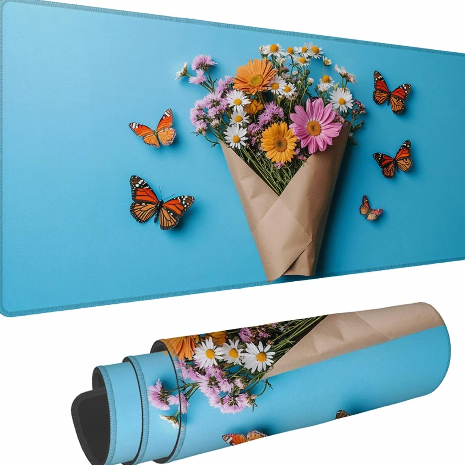 Gamingowa podkładka pod mysz 1200 x 600 x 3 mm, XXL, wodoszczelna, odporna na ścieranie, z przyszytymi krawędziami, niebieska, podkładka na biurko, poprawia prędkość i precyzję pod laptopa, komputer