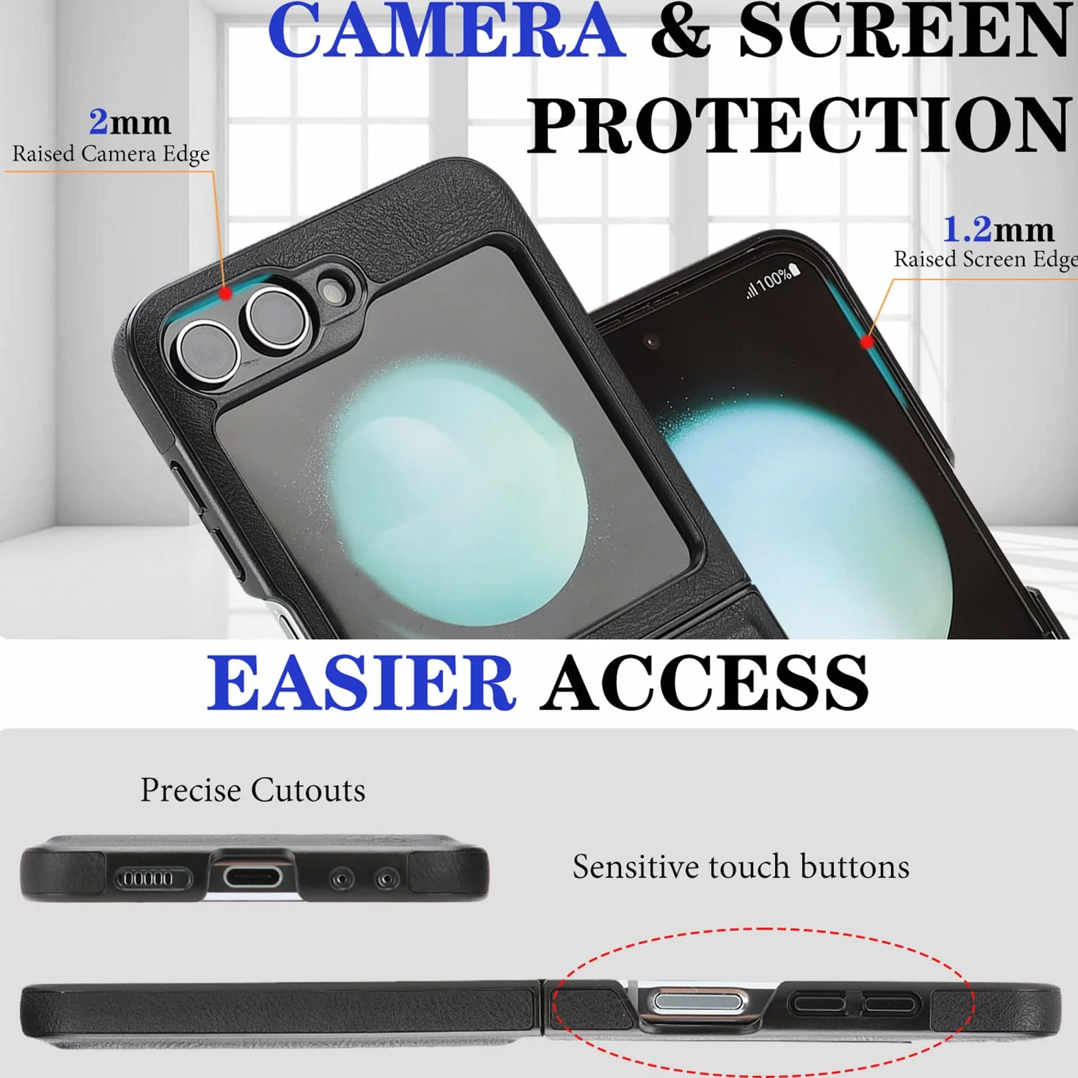 Skórzane etui z klapką do Samsung Galaxy Z Flip 8, oddzielne gniazdo na karty Funkcja stojaka, smukła obudowa do ładowania bezprzewodowego, pomarańczowa, z klapką 8