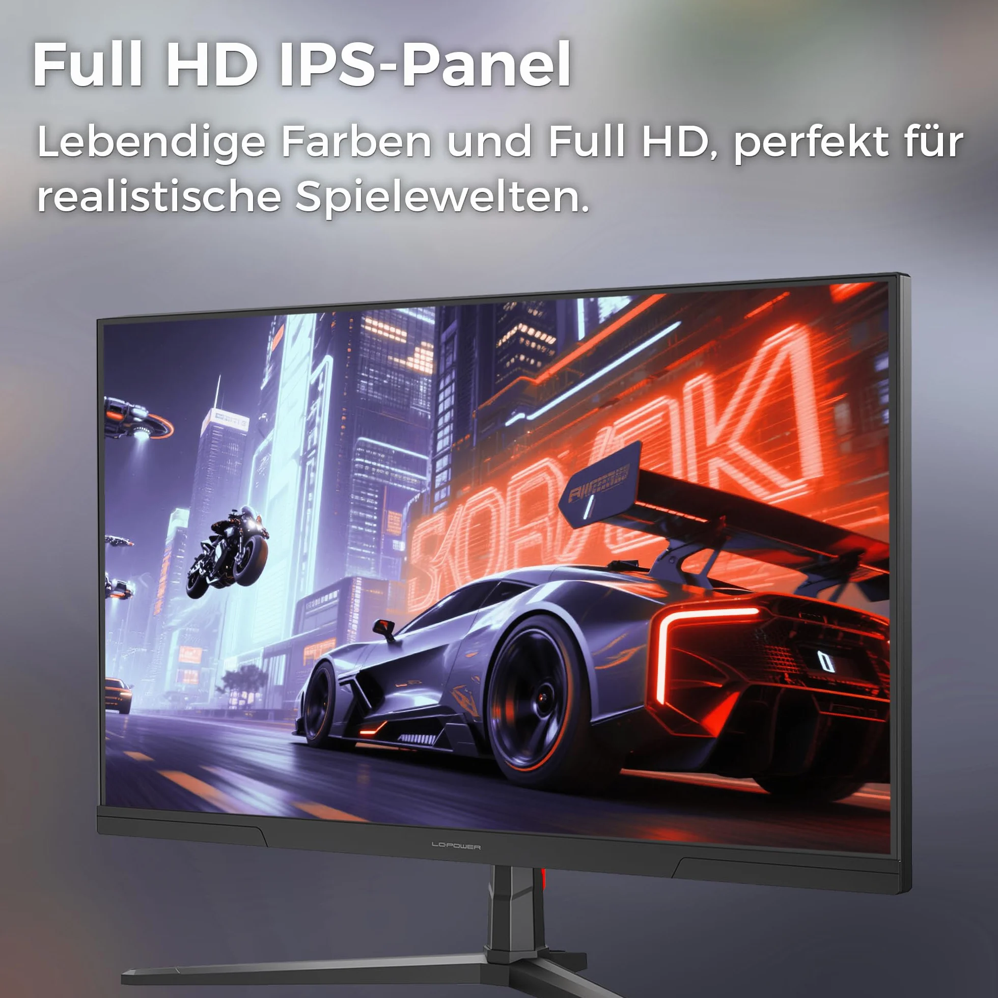LC-POWER Monitor gamingowy 27", ekran Full HD PC z panelem IPS, 1920 × 1080, 144 Hz, 1 ms MPRT, 16:9, Adaptive Sync, HDMI, Display Port, gniazdo słuchawkowe 3,5 mm, VESA 100 x 100