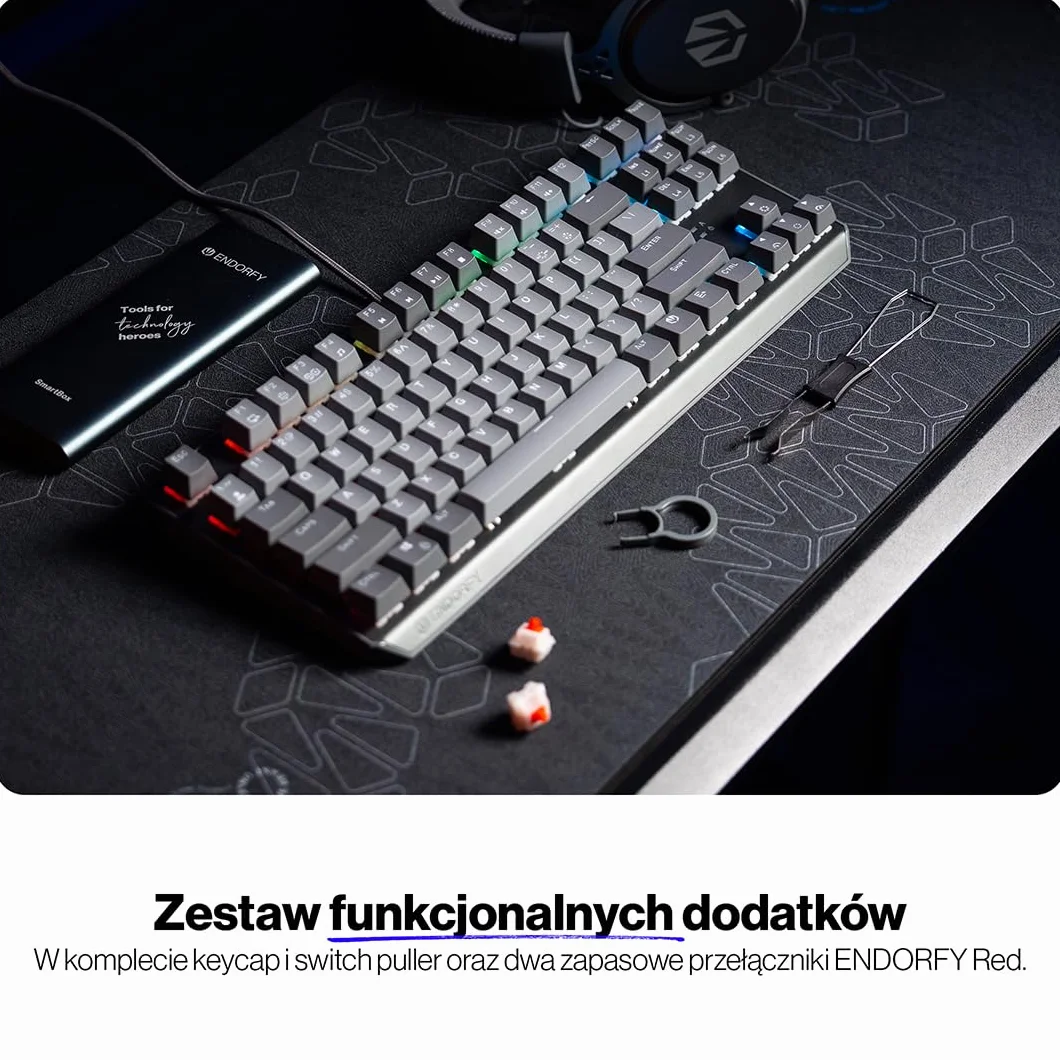 ENDORFY Thock V2 TKL klawiatura gamingowa mechaniczna DE QWERTZ, przełączniki ENDORFY Red, Hot-Swap, RGB ARGB, przewodowa USB, PBT keycaps, aluminiowa obudowa, kompaktowa klawiatura TKL dla graczy