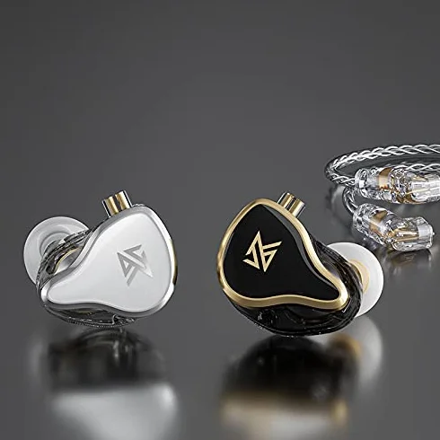 Linsoul KZ ZAS 7BA+1DD monitor douszny, słuchawki douszne HiFi Bas, słuchawki douszne do gier, hybrydowe słuchawki IEM z wbudowanym odłączanym kablem, dla muzyków audiofilskich (czarne, bez mikrofonu)
