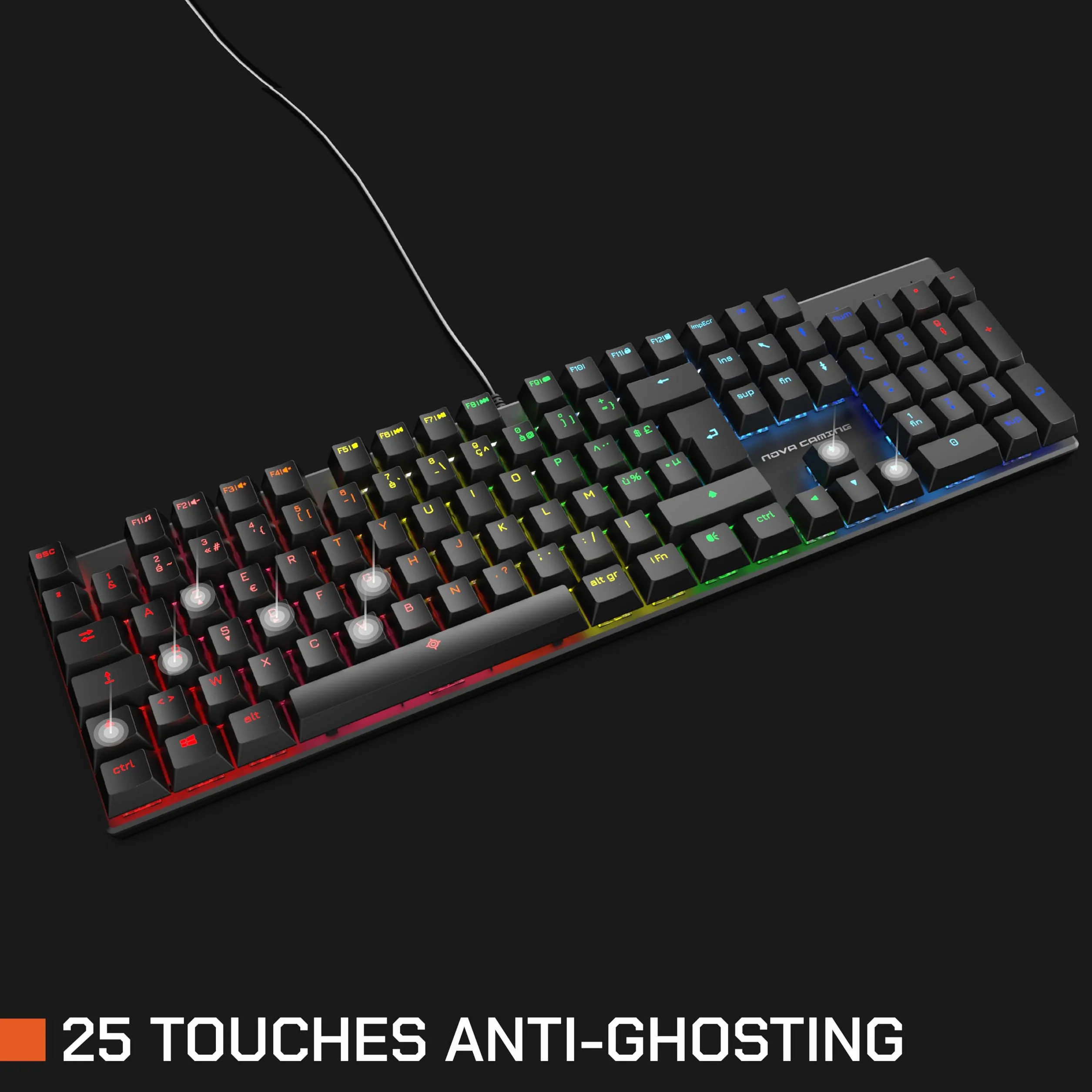 NOVA GAMING HERCULE - Przewodowa mechaniczna klawiatura do gier USB - klawiatura dla graczy, podświetlenie RGB, 104 klawisze, w tym 26 anty-ghostingowych, AZERTY French - kompatybilna z PC Gaming,