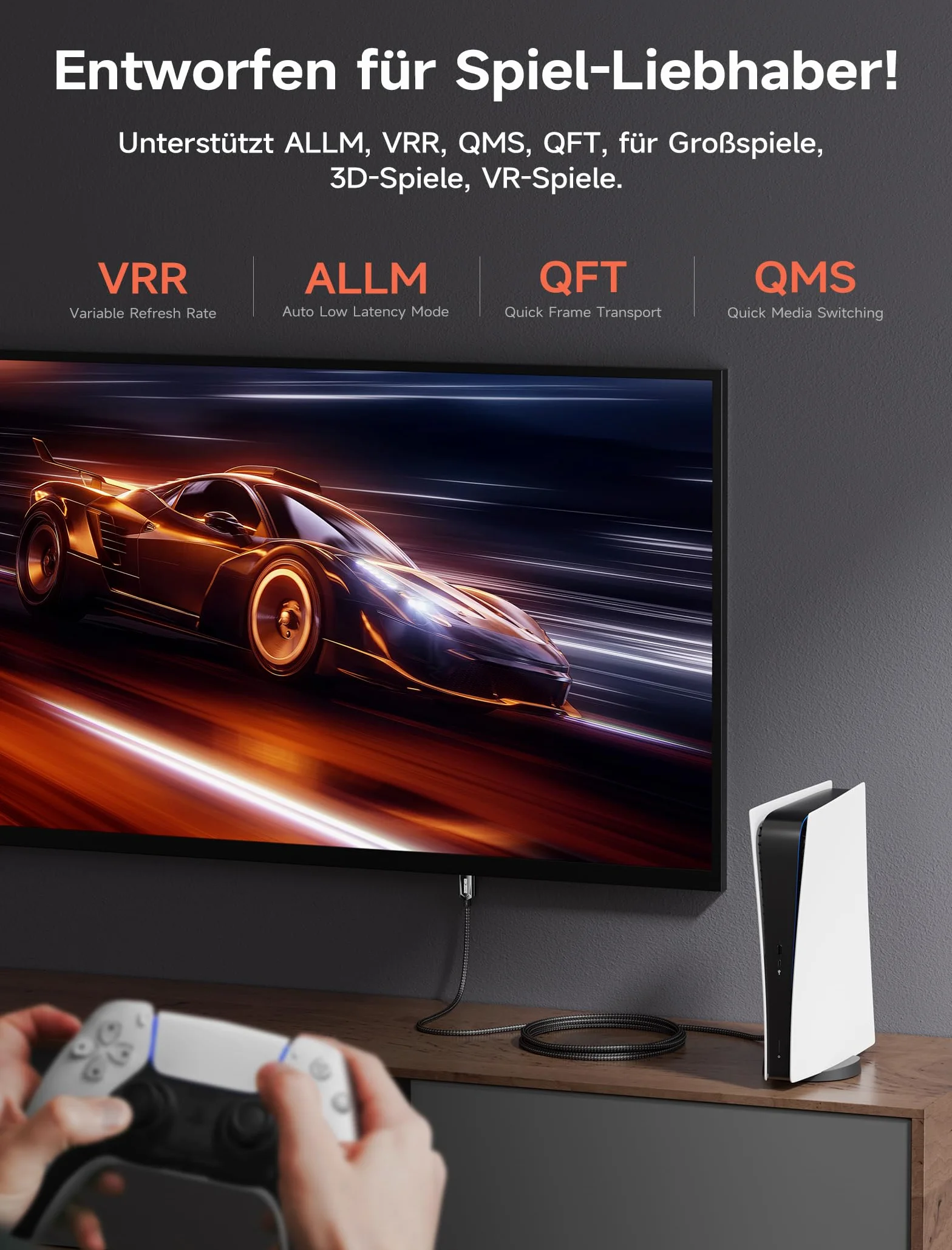 JSAUX Kabel HDMI 8K 4 m, HDMI 2.1, Ultra High Speed 48 Gbps, (8K 60 Hz 4K 120 Hz 144 Hz), eARC HDR10 HDCP 2.2 i 2.3 3D, kompatybilny z PS5 / PS4 / X-Box/UHDTV/odtwarzaczem Blu-ray / monitorem