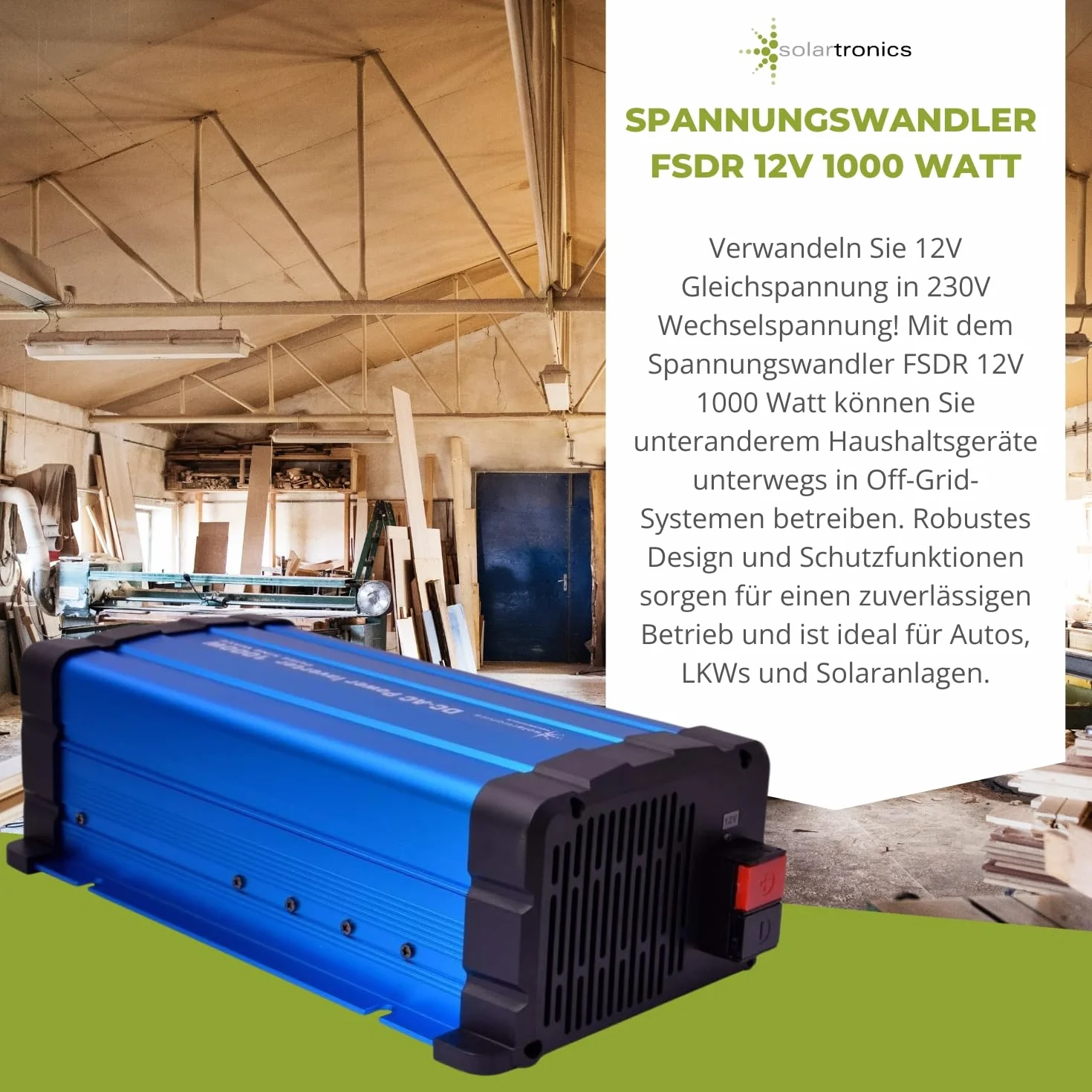 solartronics Przetwornica napięcia FS1000DR 12 V 1000 W czysty sinus niebieski inwerter