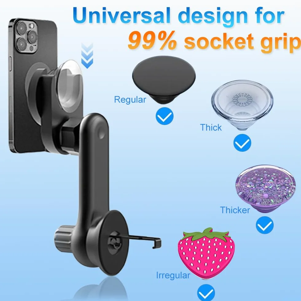 Samochodowy uchwyt na telefon do montażu na gniazdku, uchwyt samochodowy na telefon do uchwytu Pop Grip [nigdy nie blokuje] klips wentylacyjny AC uchwyt na telefon regulowany 360°, pasuje do uchwytu