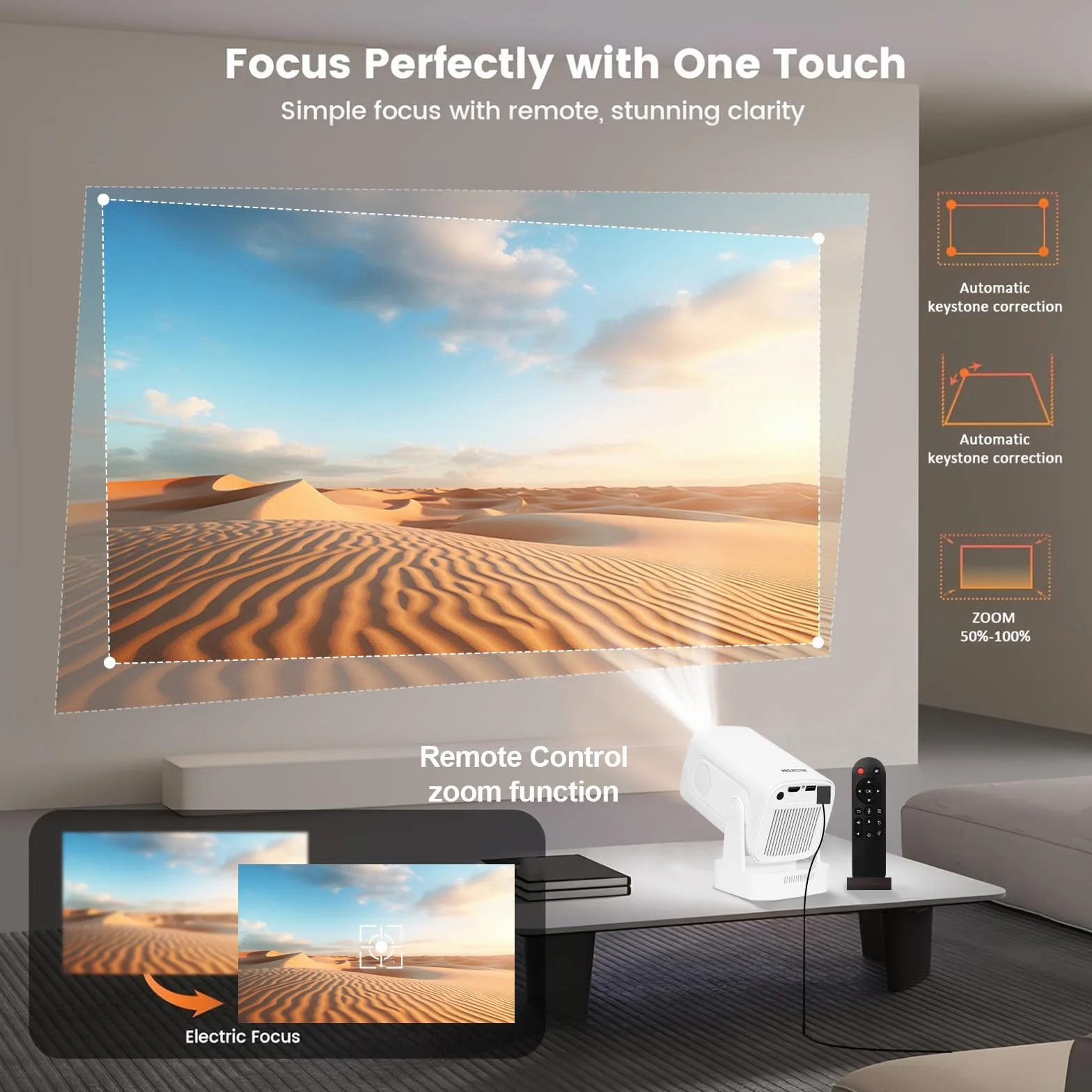DCHAV Przenośny projektor bezprzewodowy z regulacją 180° – dekodowanie wideo 4K, system Android, automatyczna korekcja trapezu, kino domowe na zewnątrz, kompatybilny z telefonem i laptopem