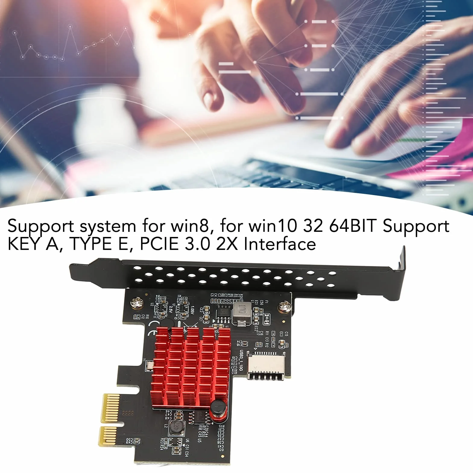 USB3.2 GEN2 Przednia Karta rozszerzeń TYPE E, Obsługa 10 Gb/s KLUCZ A TYP E Karta rozszerzeń Interfejsu PCIE 3.0 2X, dla dla Plug and Play, Nie Wymaga Sterownika
