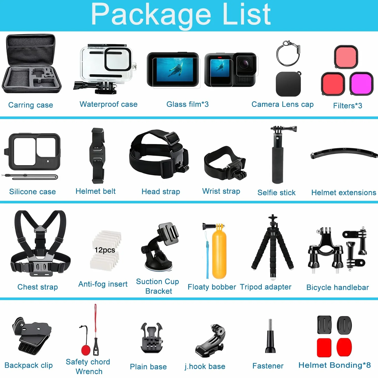 Akcesoria do GoPro Hero 13 Black, Saprdii wodoodporna pokrowce ochronne, wodoodporna obudowa, akcesoria do nurkowania, uchwyt selfie z filtrem i więcej, zestaw akcesoriów do GoPro Hero 13