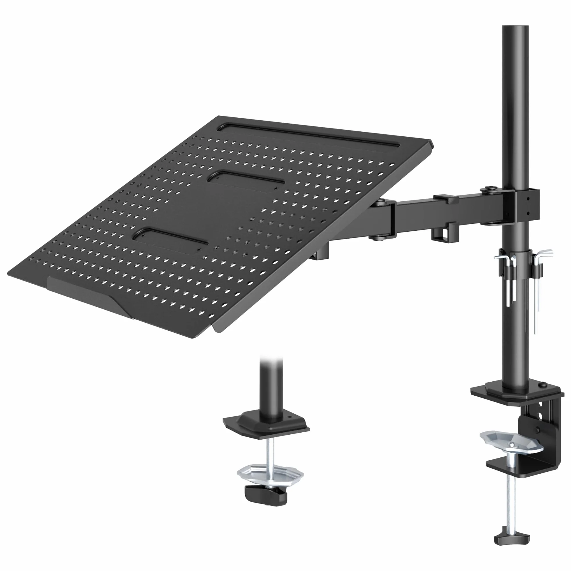 REDBAT Ergonomiczny Uchwyt na Laptopa do 16″ z Regulacją Wysokości i Półką na Monitor 13-32″ - Stojak na Biurko z 2 Opcjami Montażu, VESA 75x75/100x100mm, Do 8 kg